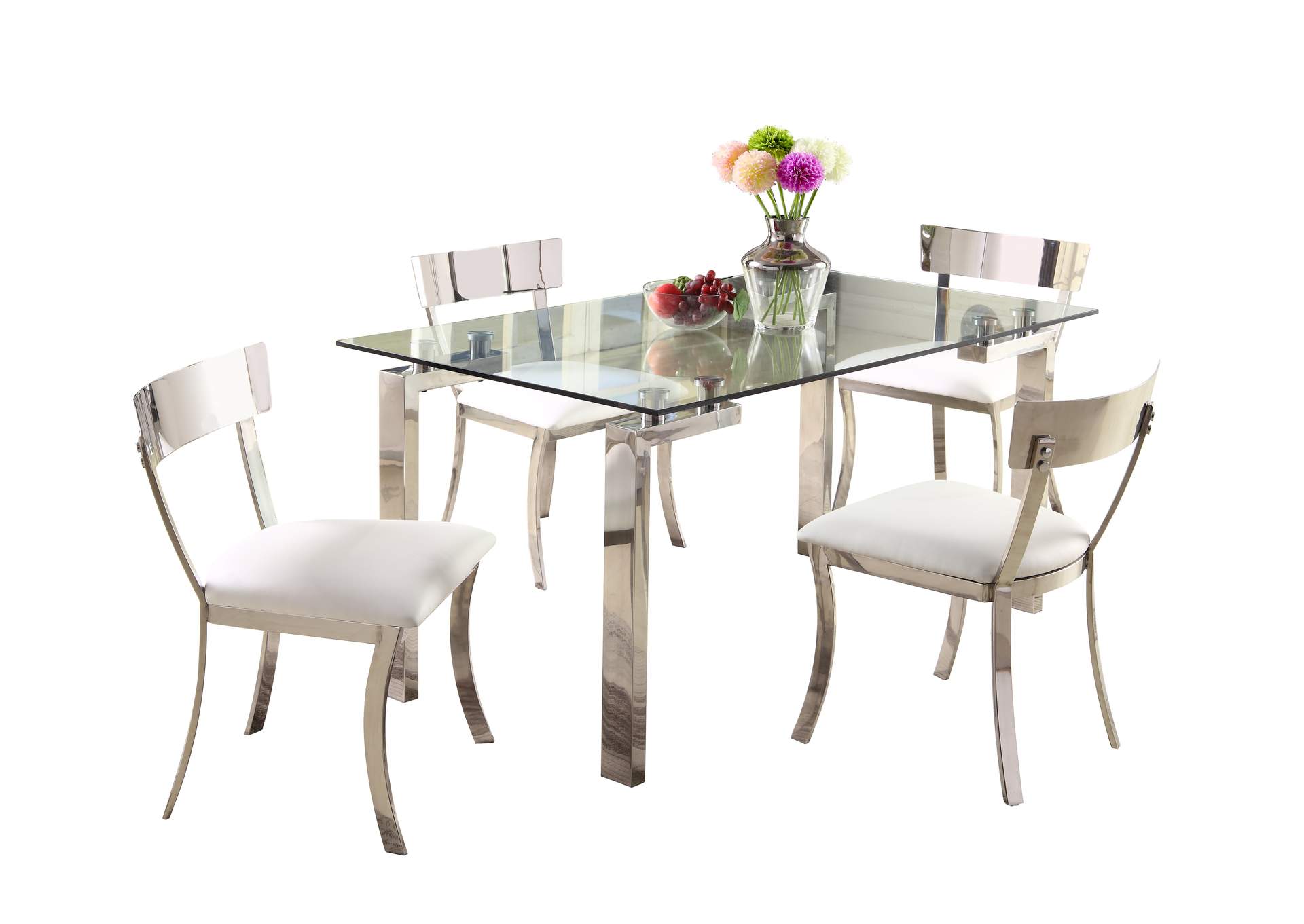 Contemporary Dining Set With Glass Table & Upholstered Chairs image 3