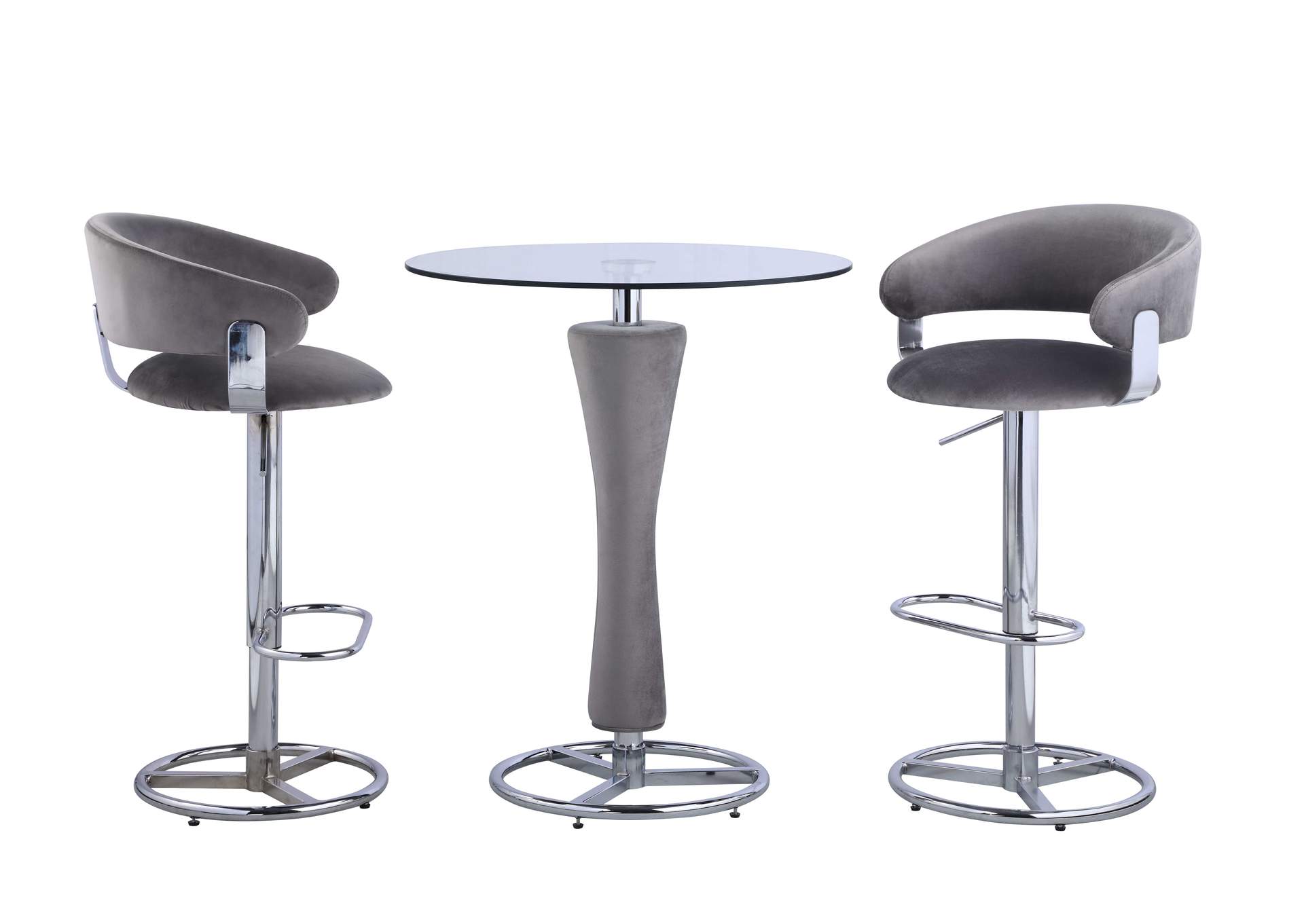 Contemporary Pub Set With Round Glass Table , Upholstered Pedestal & 2 Stools image 1