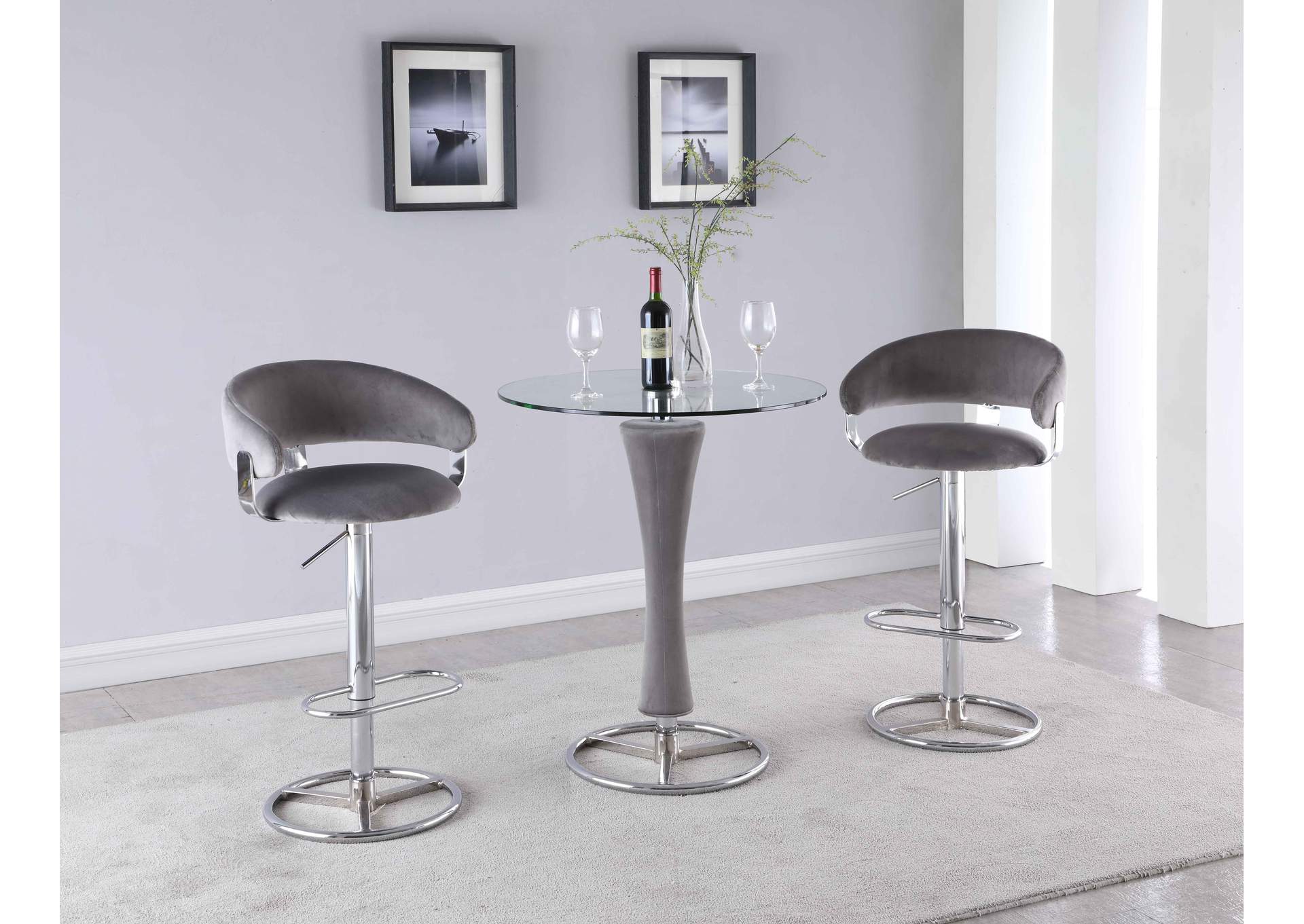 Contemporary Pub Set With Round Glass Table , Upholstered Pedestal & 2 Stools image 3