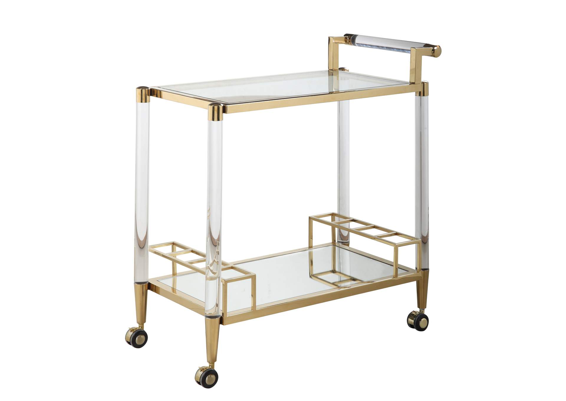 Contemporary Brass Finish & Acrylic Tea Cart image 3