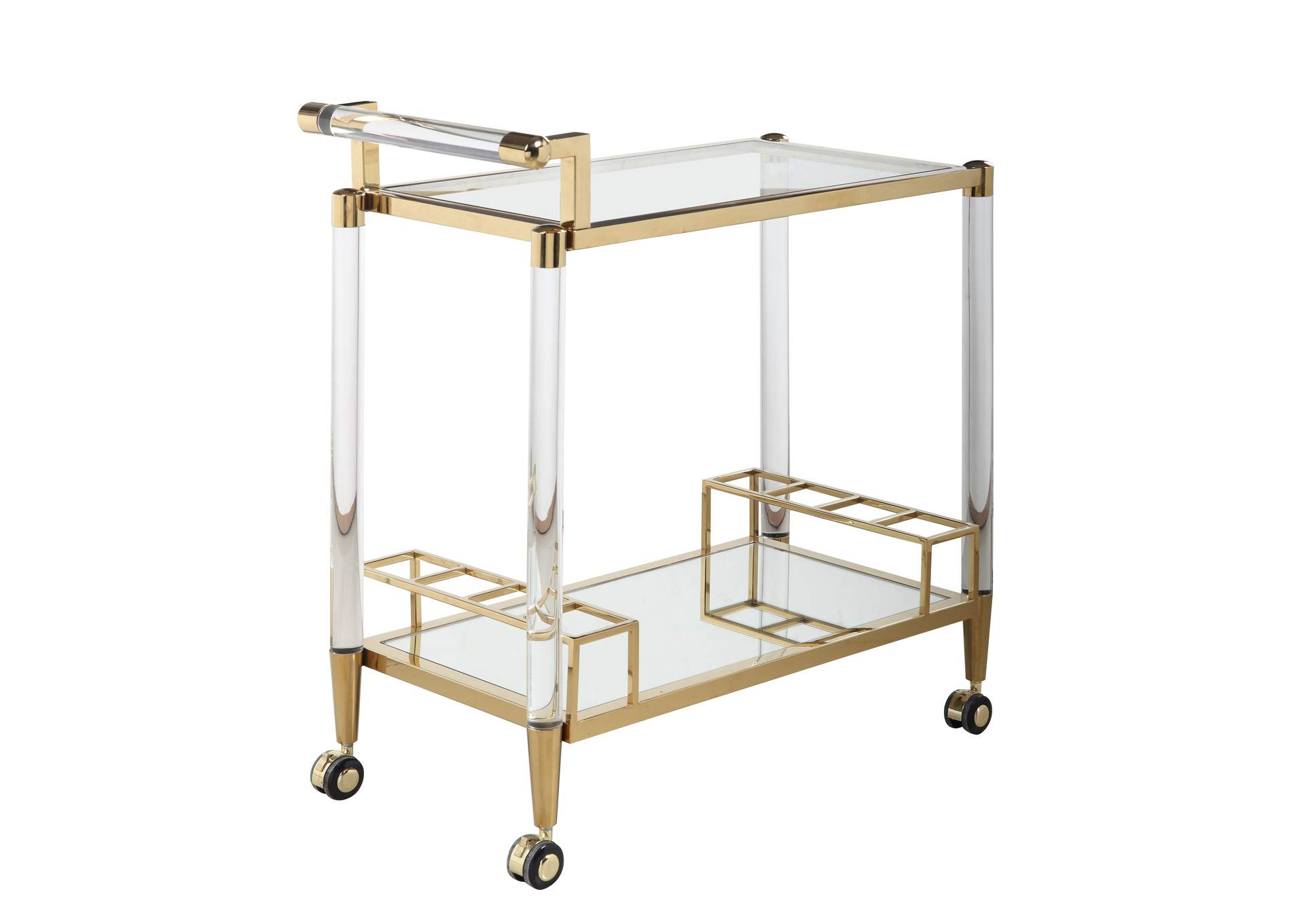 Contemporary Brass Finish & Acrylic Tea Cart image 4