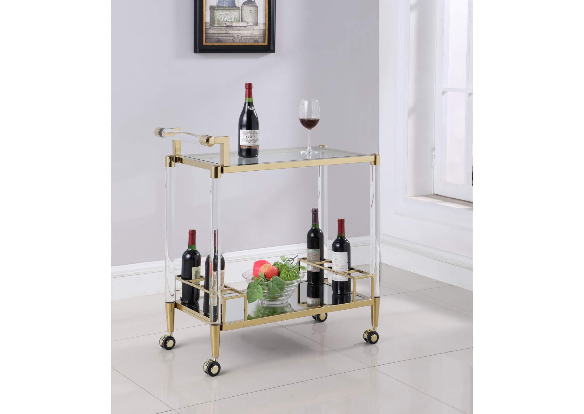 Contemporary Brass Finish & Acrylic Tea Cart image 1