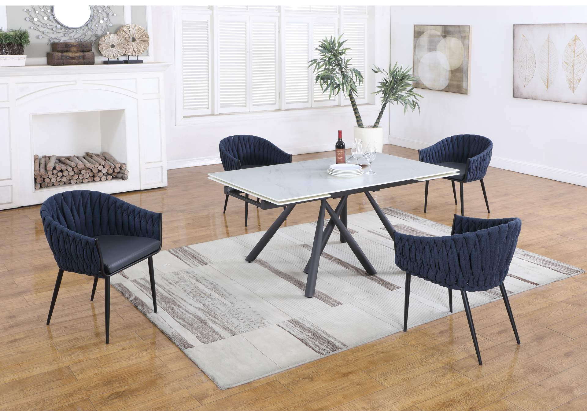 Modern Extendable Marbleized Glass Dining Table image 1