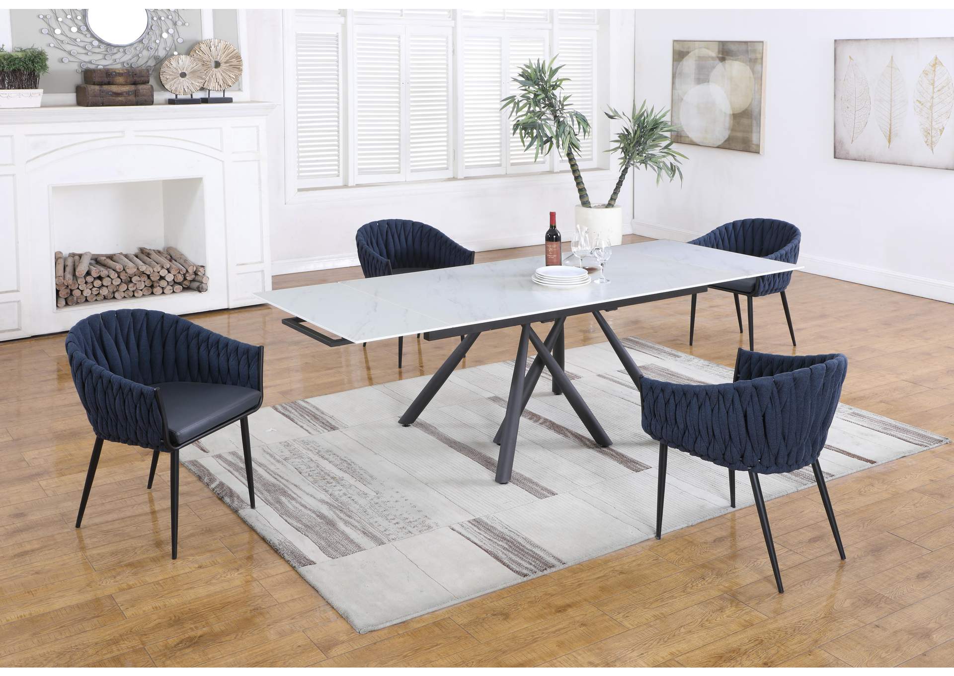 Modern Dining Set With Extendable Glass Table & Weave-Back Chairs image 1