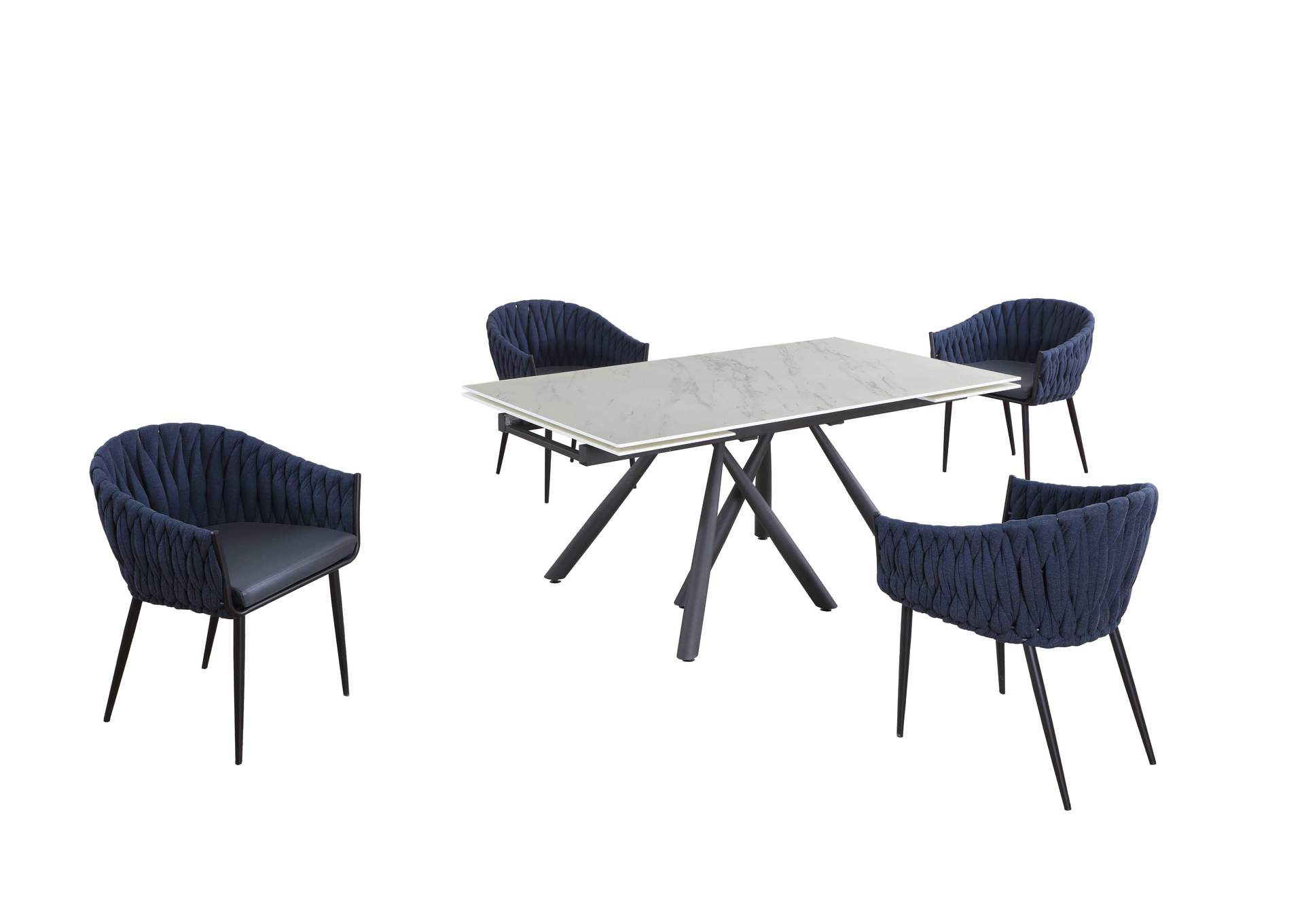 Modern Dining Set With Extendable Glass Table & Weave-Back Chairs image 3