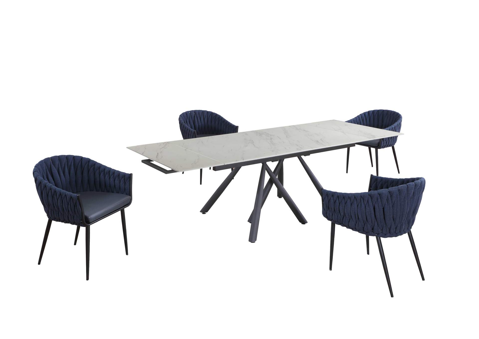 Modern Dining Set With Extendable Glass Table & Weave-Back Chairs image 4
