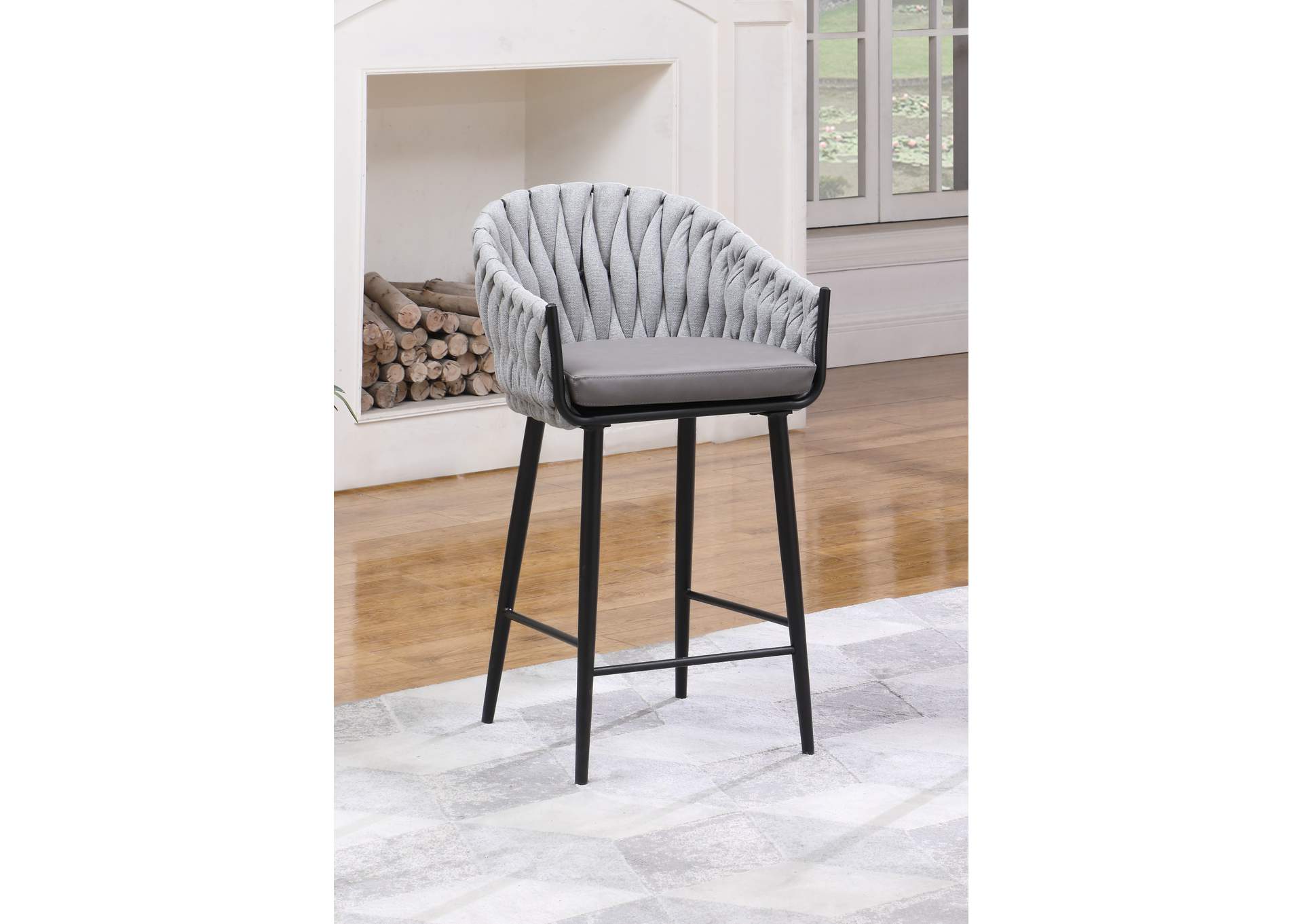 Modern Counter Stool With Weave Back image 1