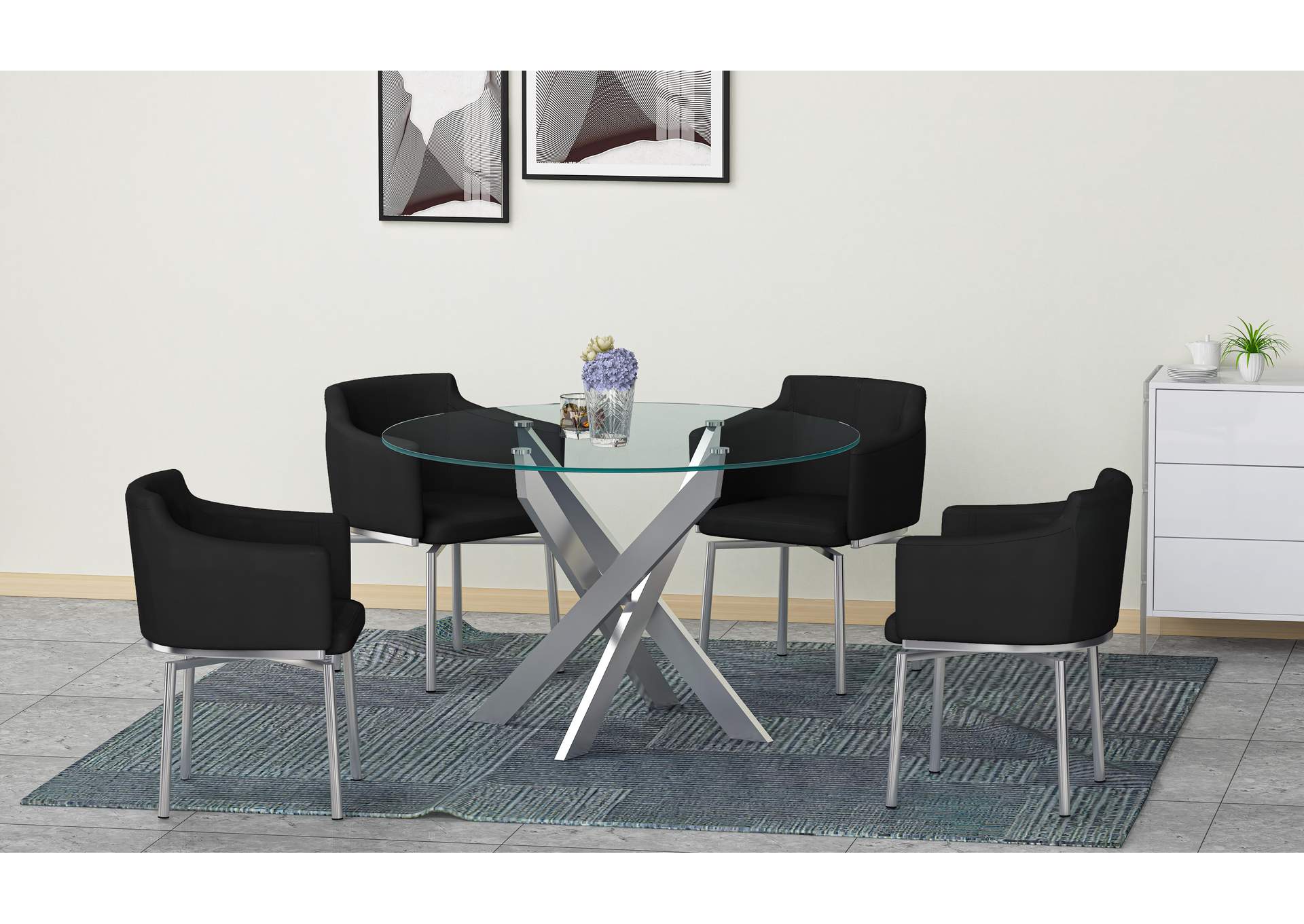 Dining Set With Round Glass Table & Swivel Club Chairs image 1