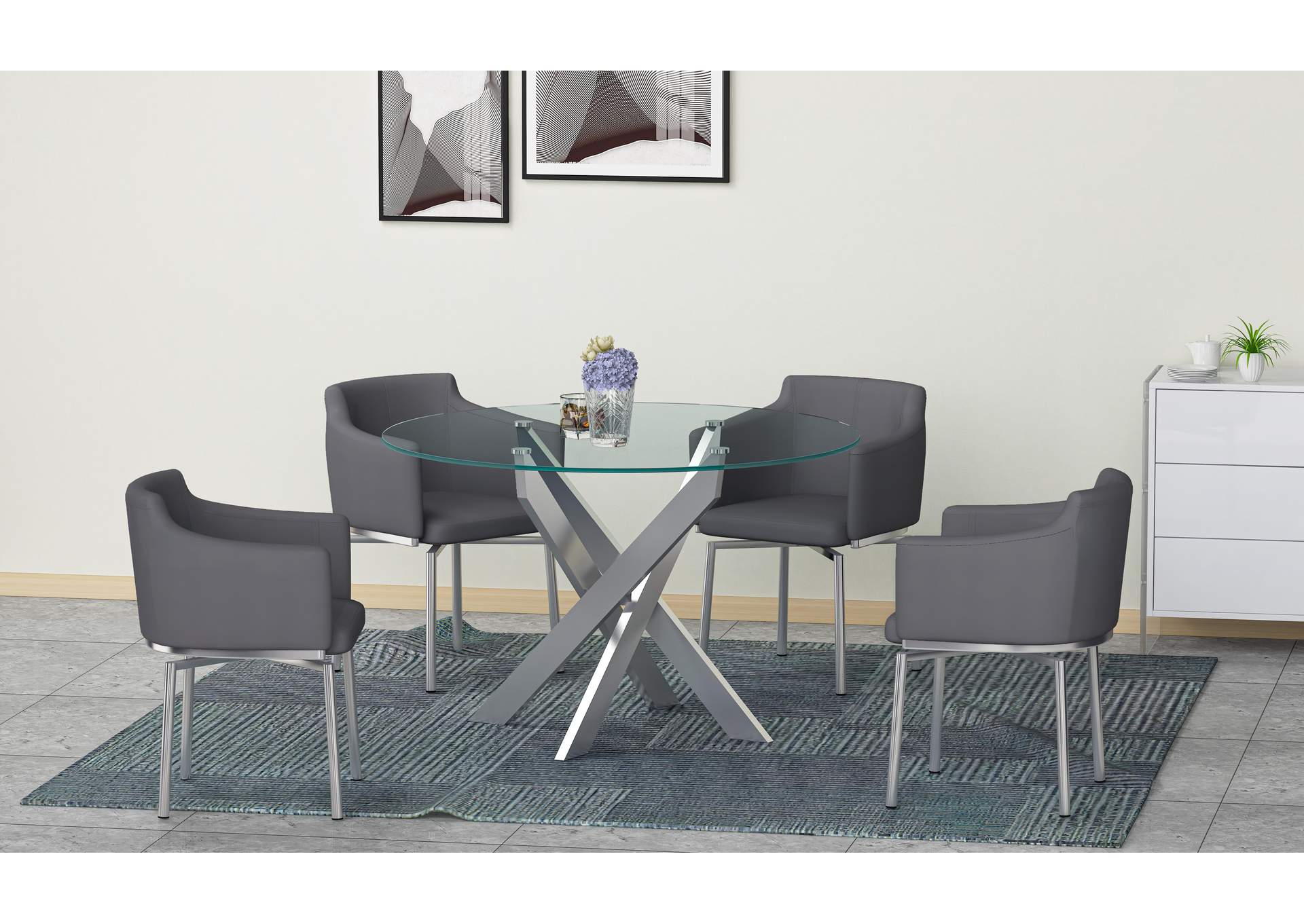 Dining Set With Round Glass Table & Swivel Club Chairs image 1