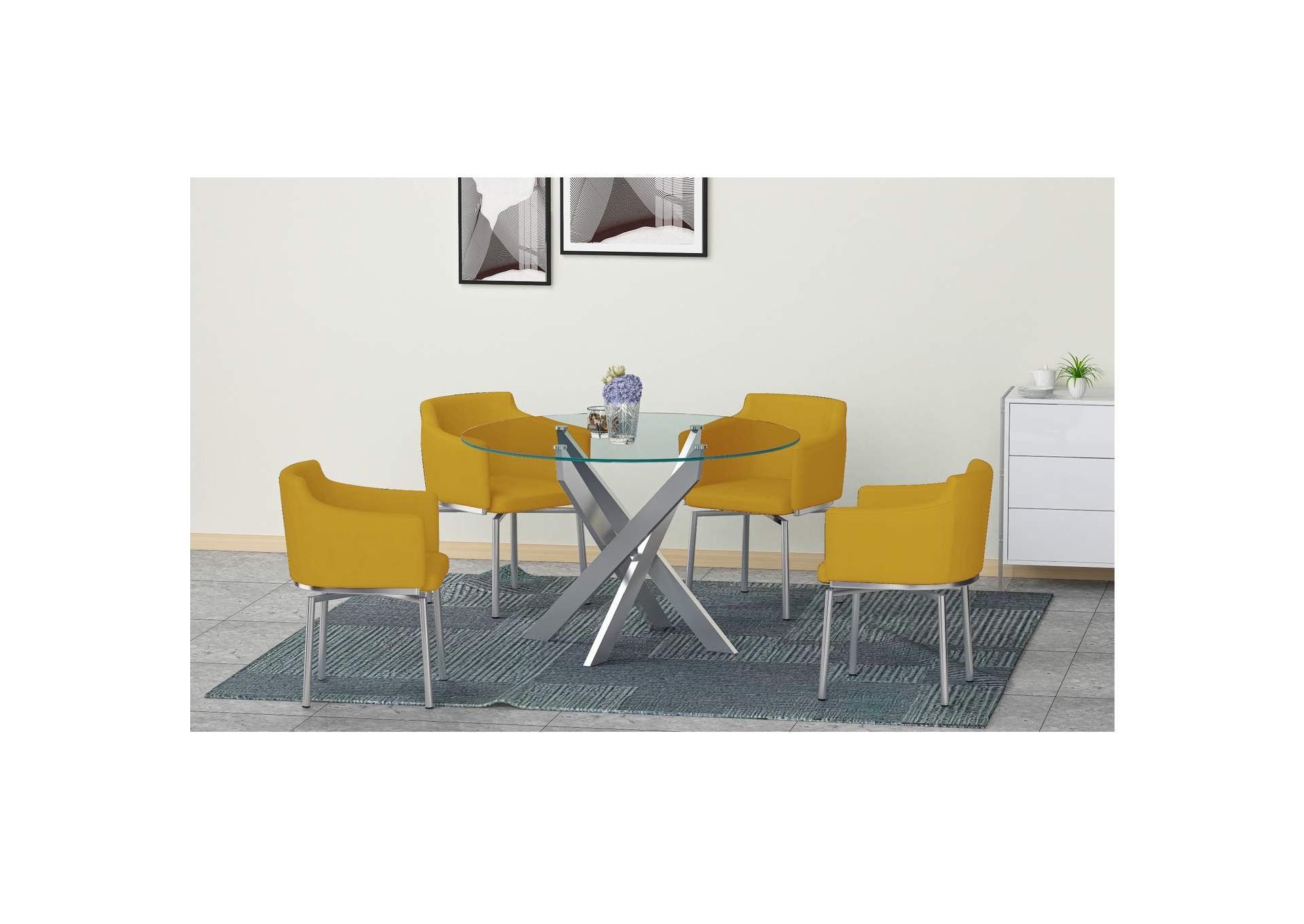 Dining Set With Round Glass Table & Swivel Club Chairs image 1