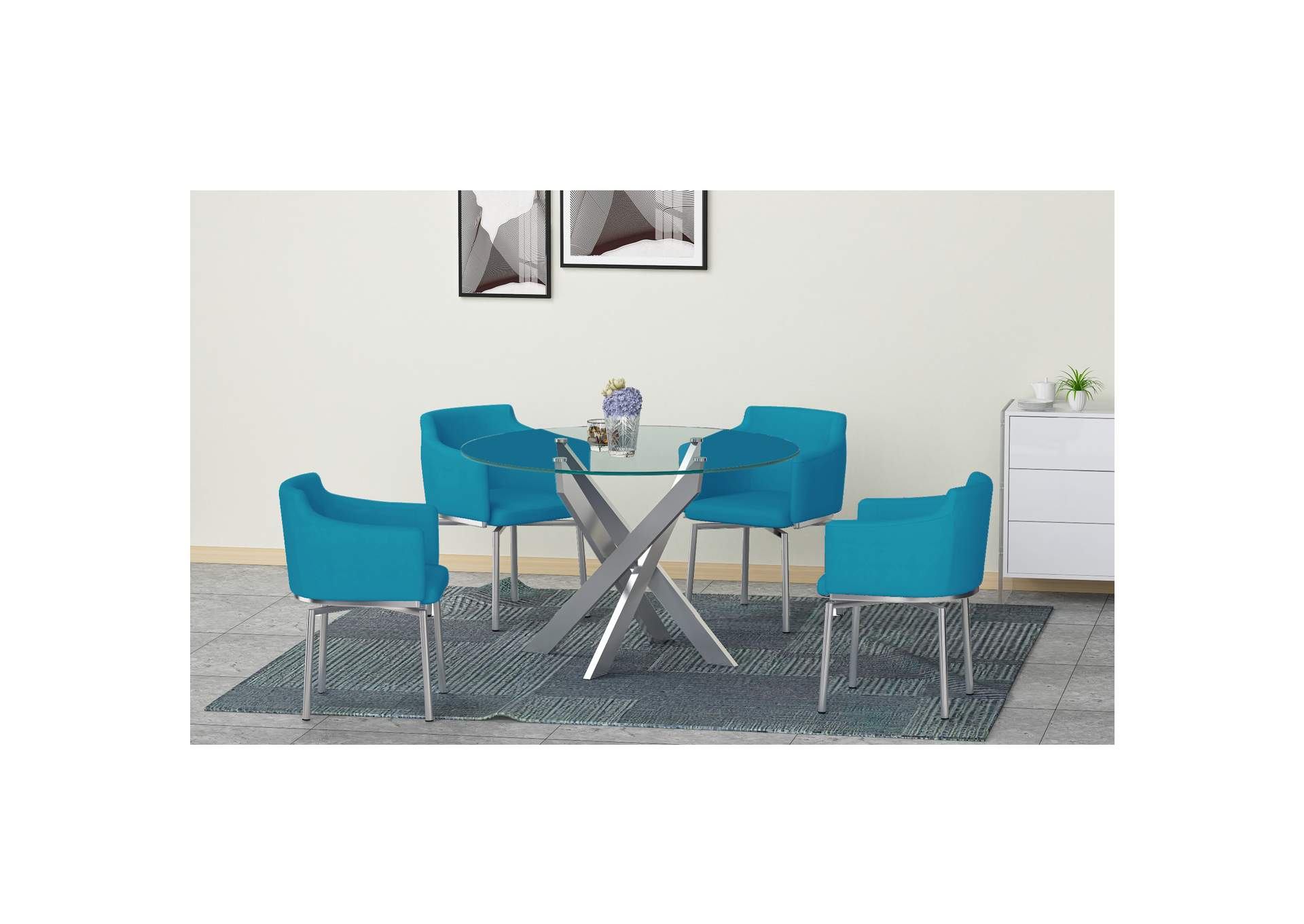 Dining Set With Round Glass Table & Swivel Club Chairs