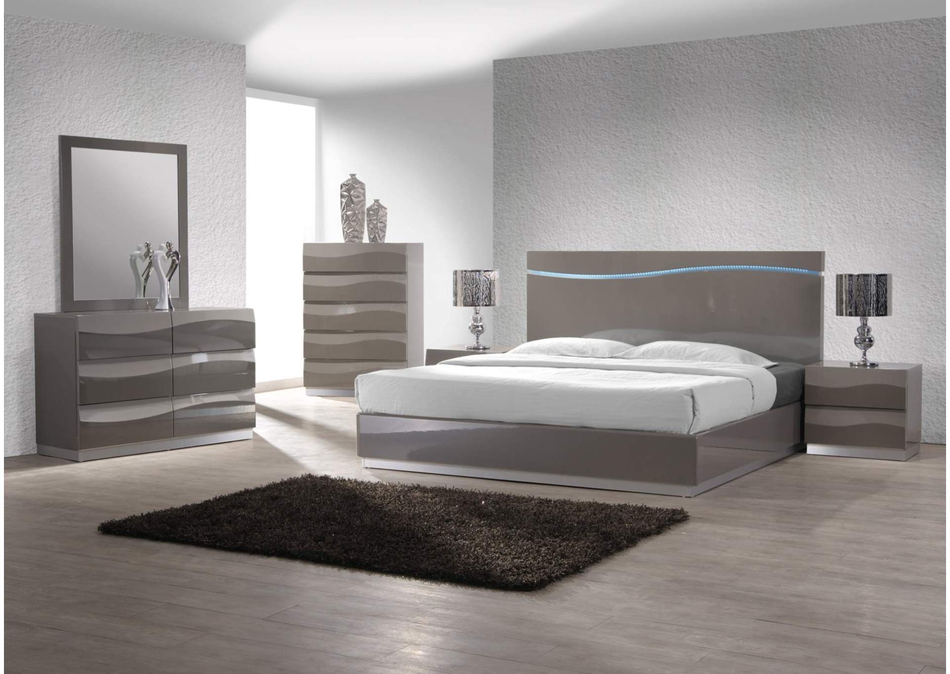 Contemporary High Gloss 2-Drawer Nightstand image 1
