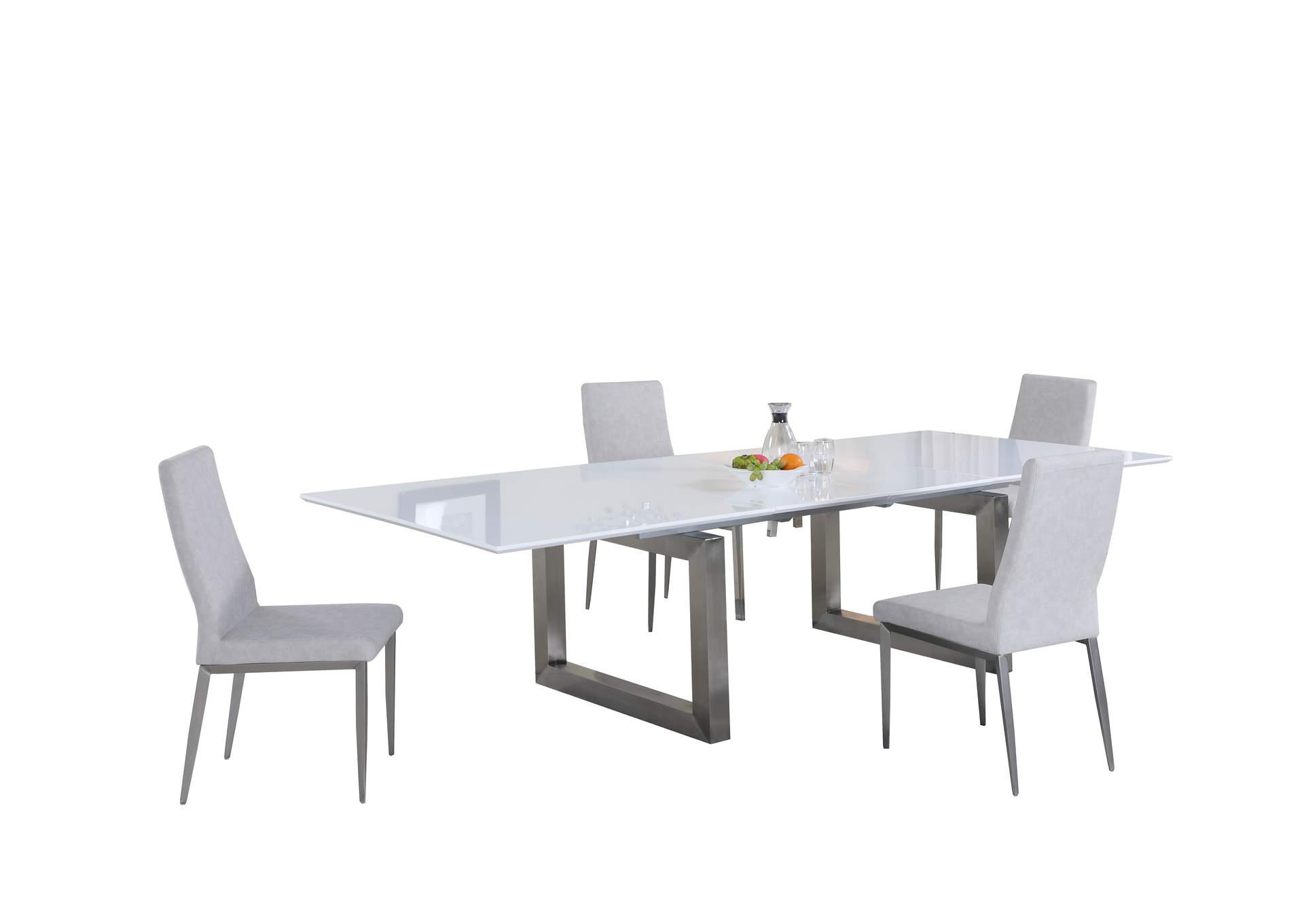 Contemporary Dining Set With White Extendable Table & 4 Gray Chairs image 4