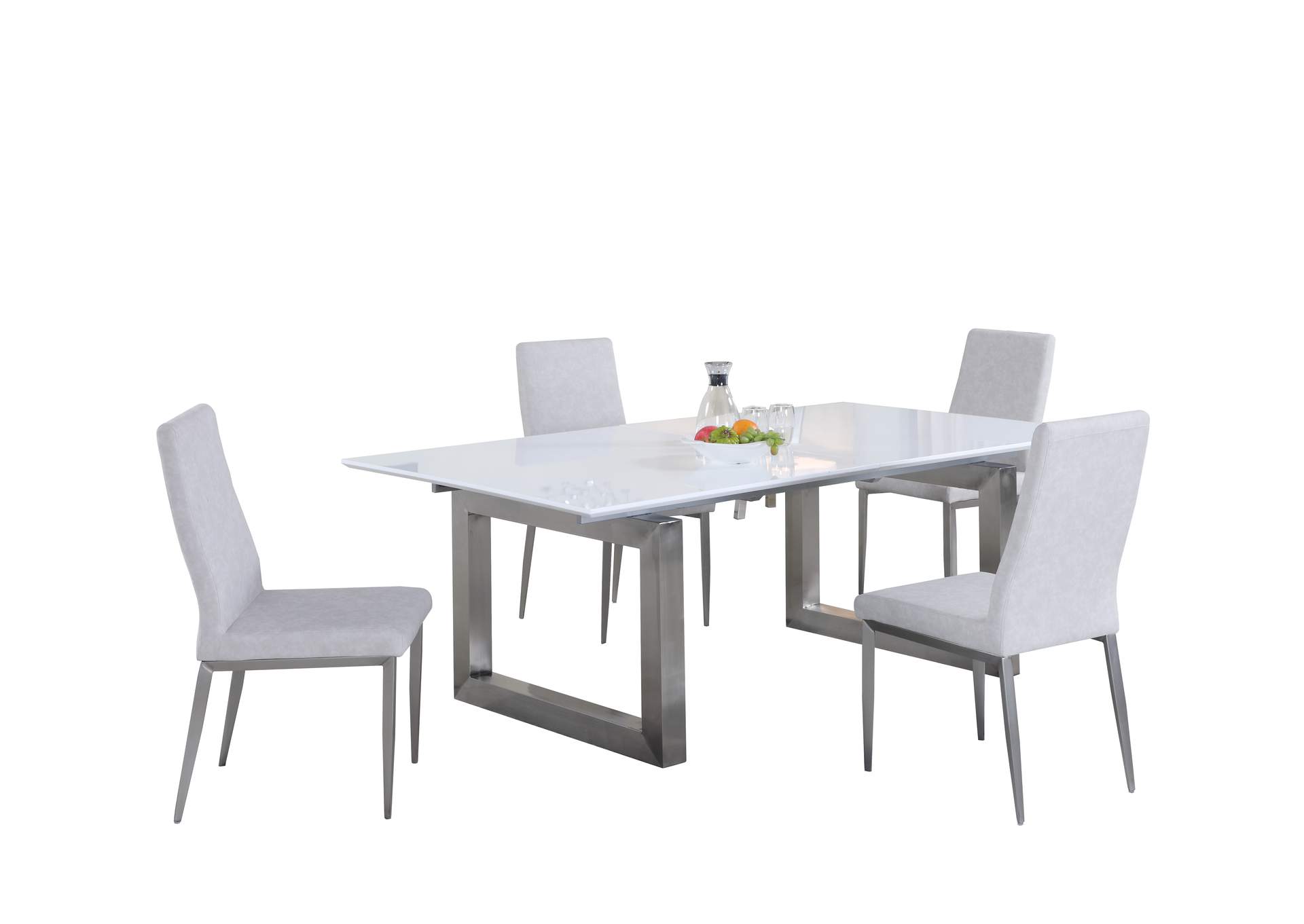 Contemporary Dining Set With White Extendable Table & 4 Gray Chairs image 3