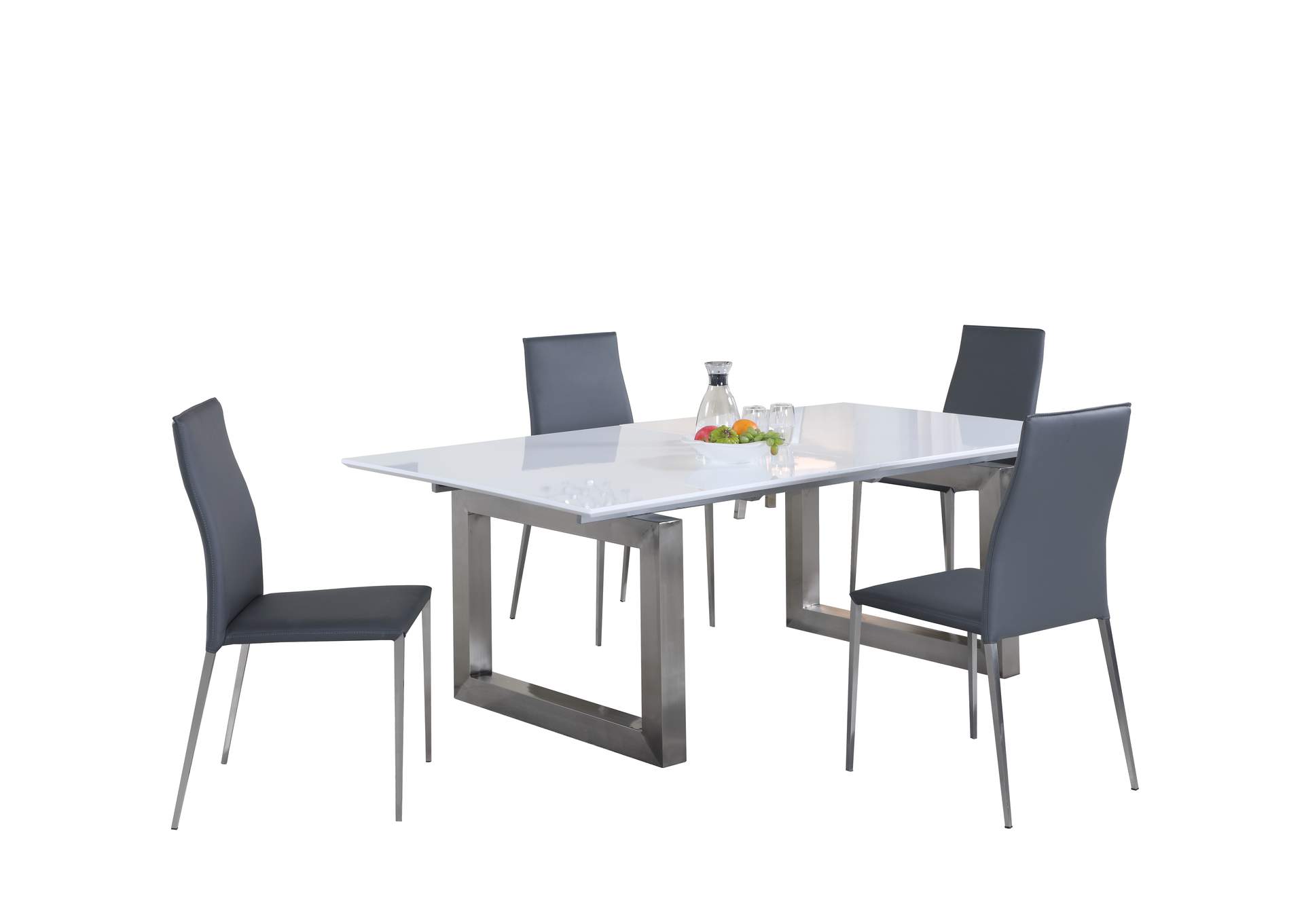 Contemporary Dining Set With White Extendable Table & 4 Upholstered Chairs image 3