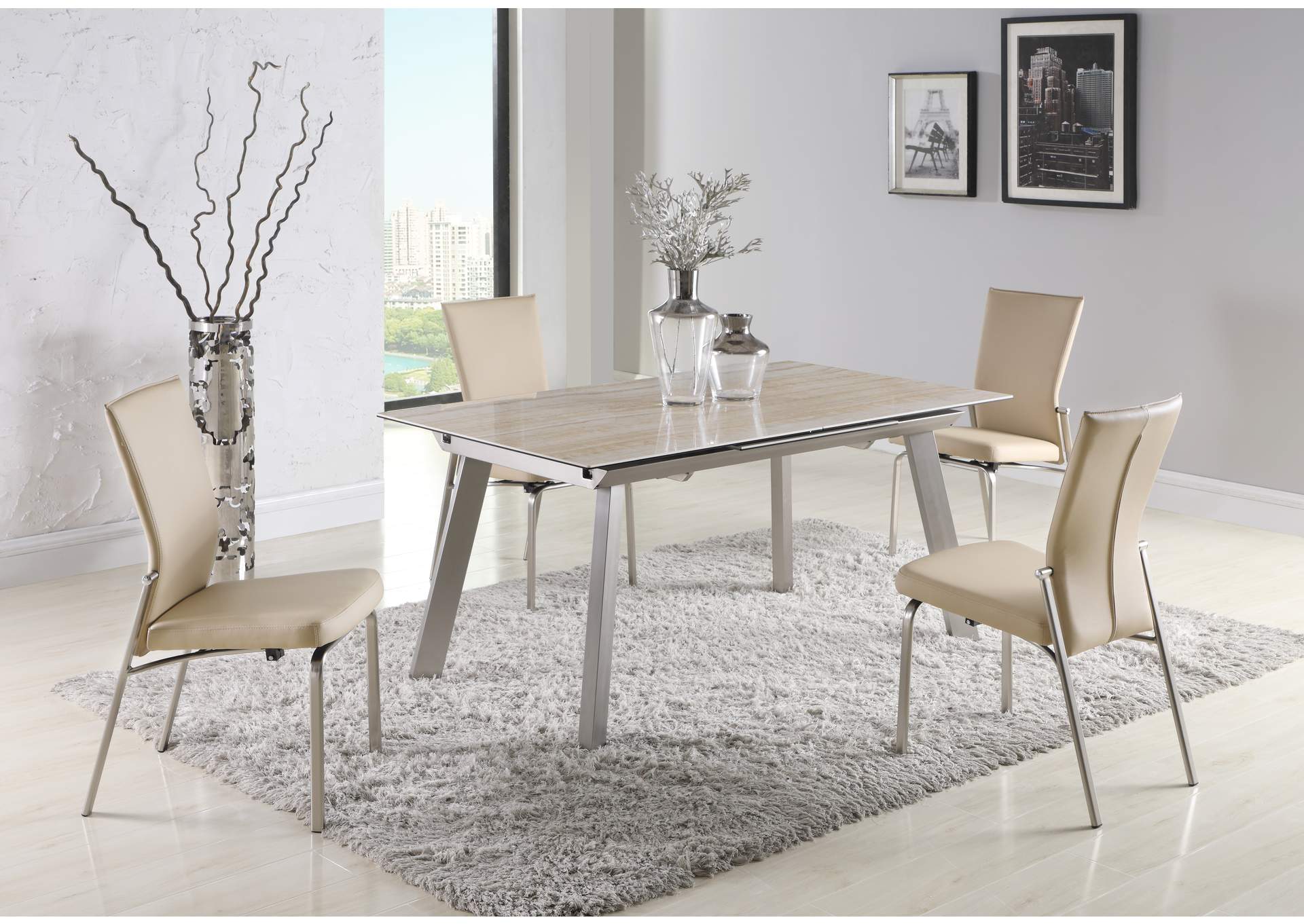 Contemporary Dining Set With Extendable Ceramic Top Table & Motion-Back Chairs image 1