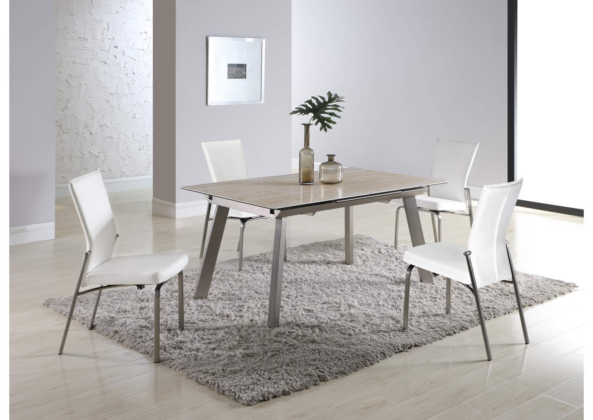 Contemporary Dining Set With Extendable Ceramic Top Table & Motion-Back Chairs image 1