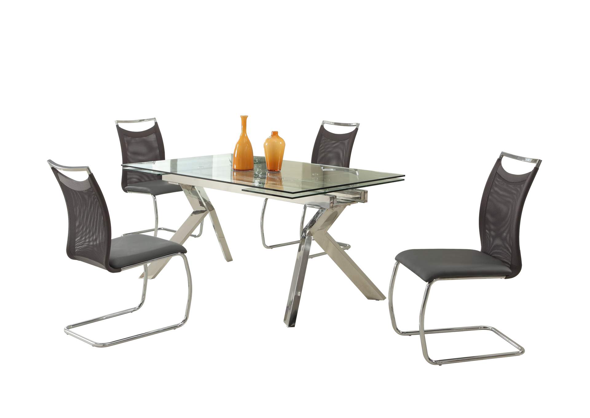 Contemporary Dining Set With Extendable Table & 4 Cantilever Mesh Chairs image 3