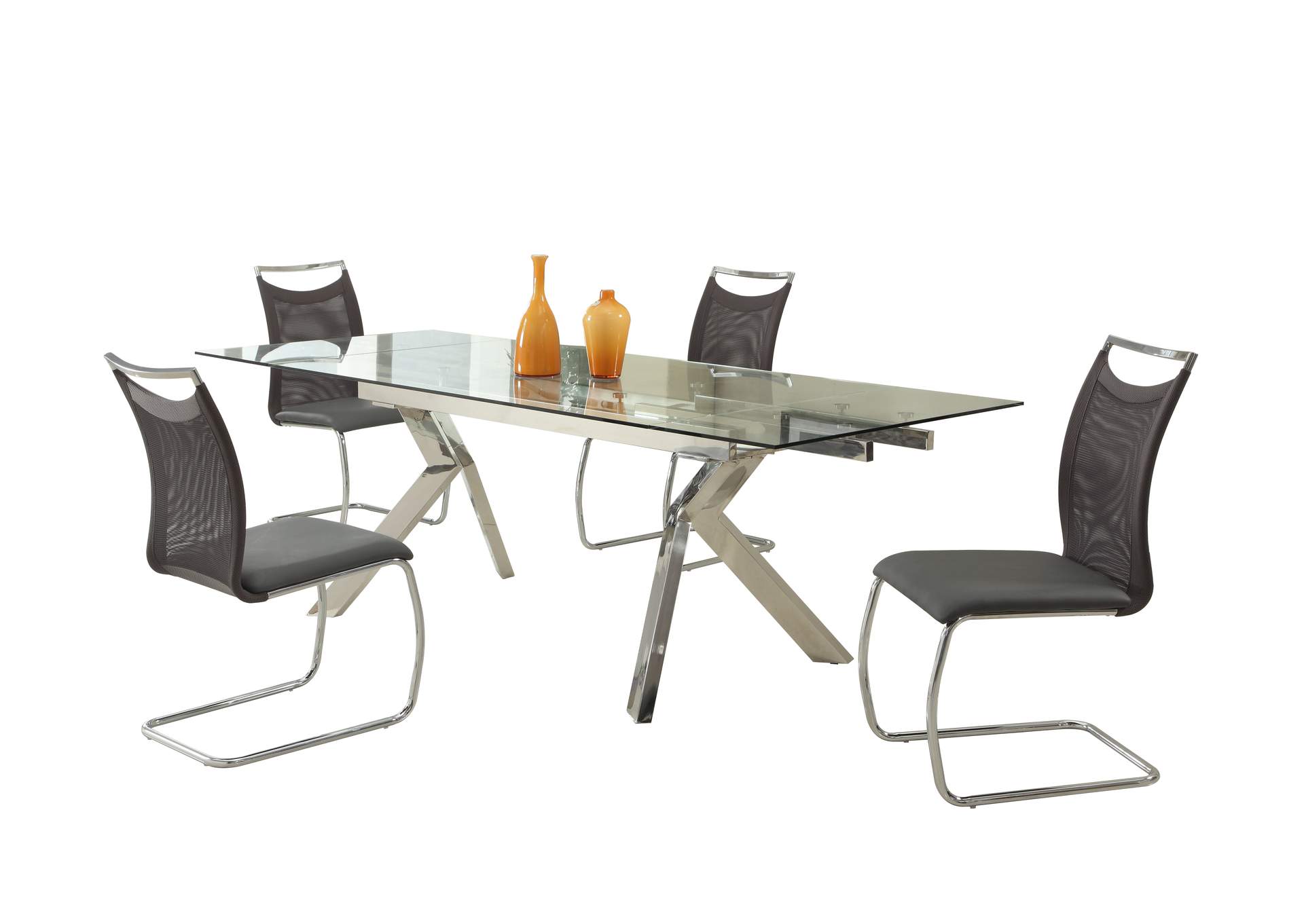 Contemporary Dining Set With Extendable Table & 4 Cantilever Mesh Chairs image 4