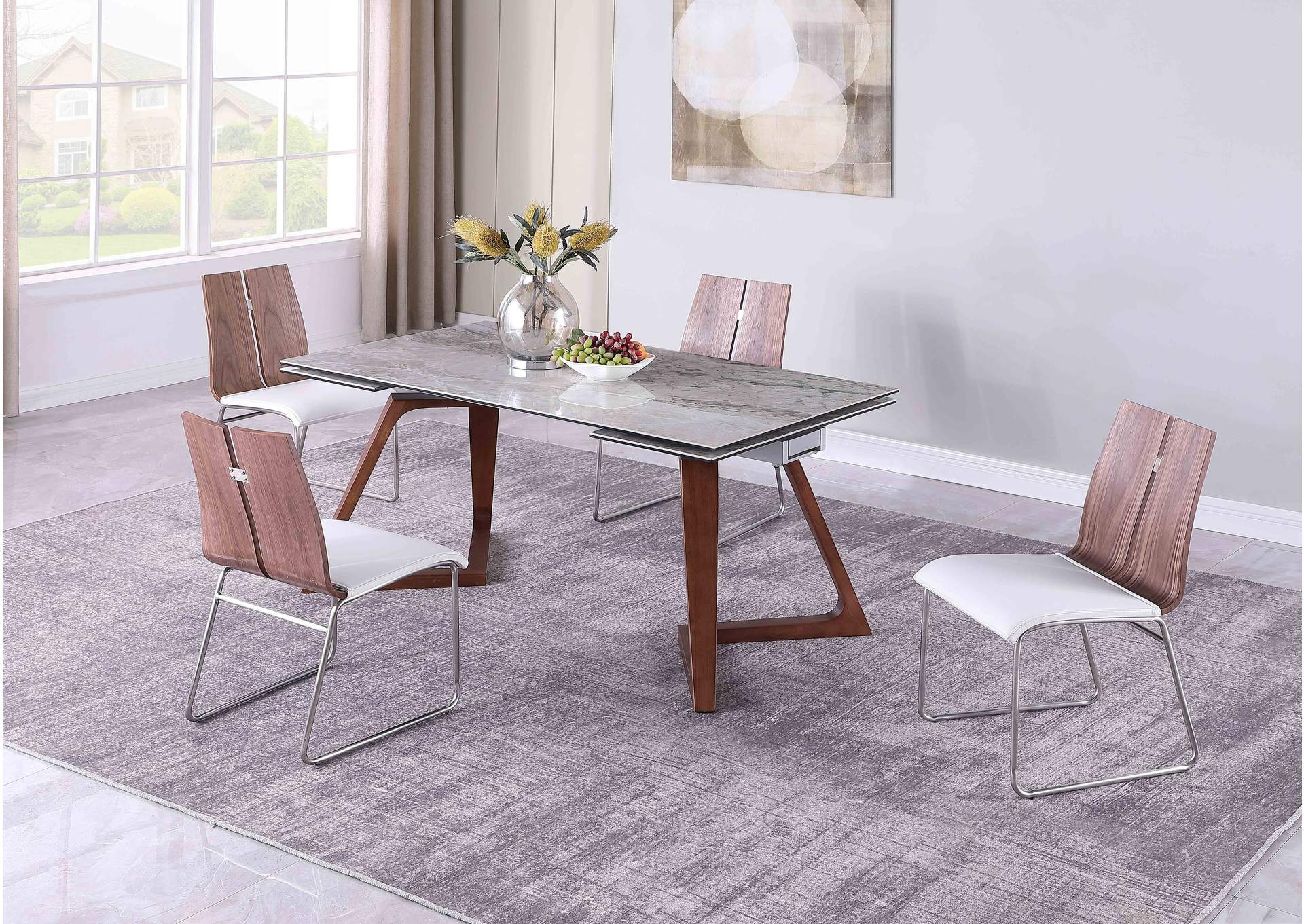 35" 63" Extendable Ceramic Dining Table With Trapezoidal Legs image 1