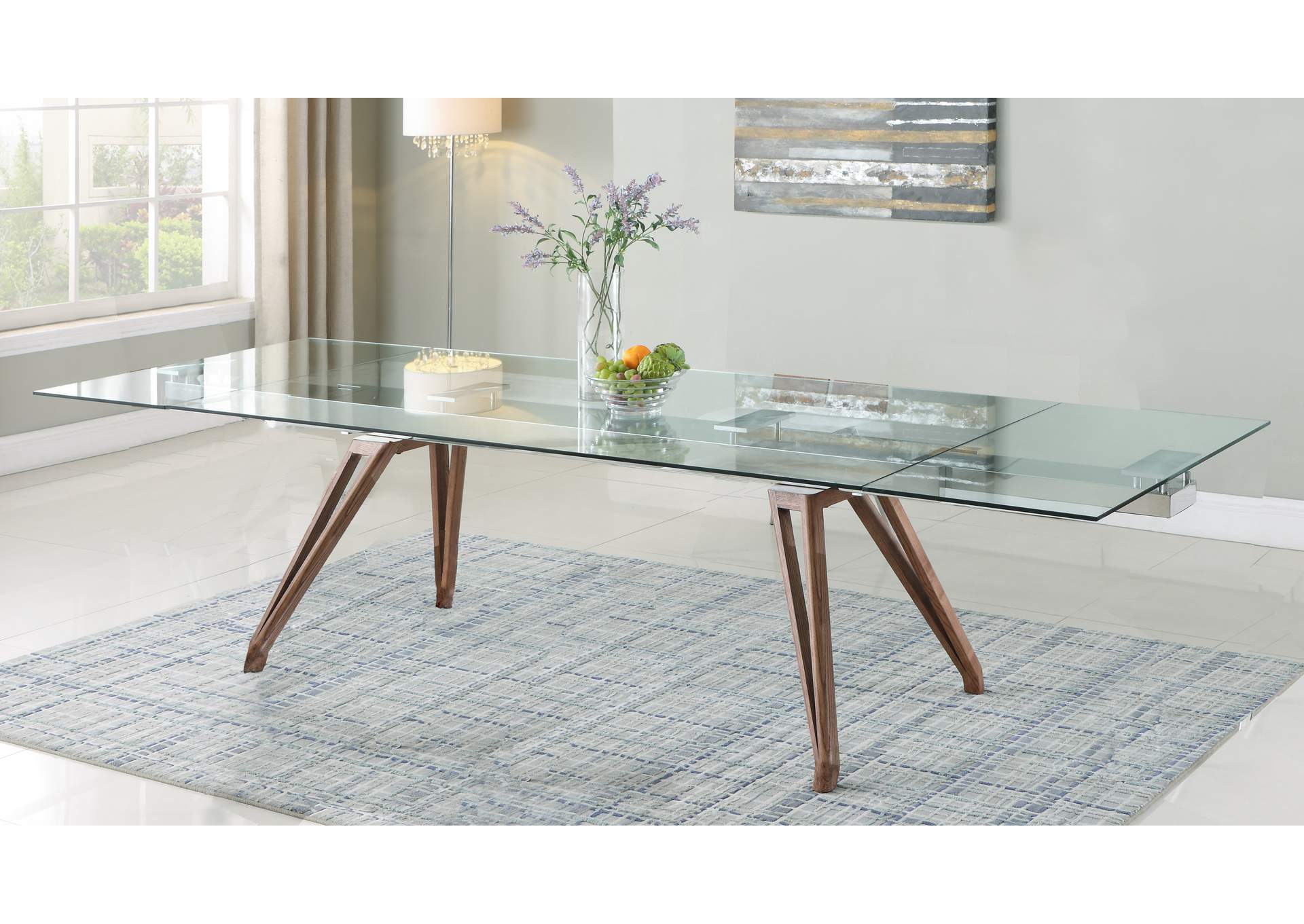 Modern Walnut Dining Set With Extendable Table & 4 Side Chairs image 8