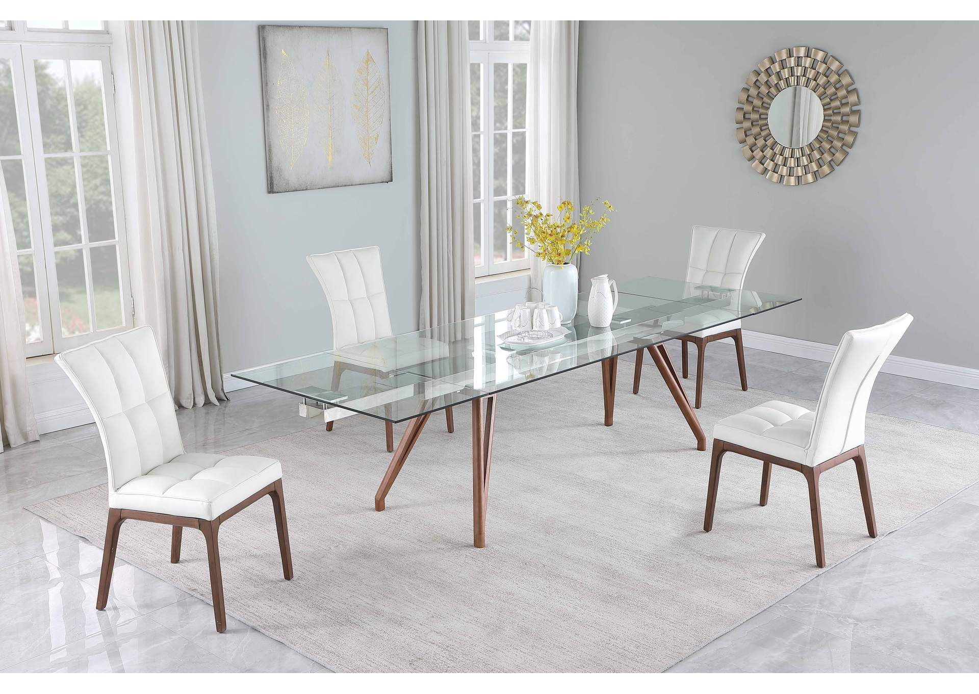 Modern Walnut Dining Set With Extendable Table & 4 Side Chairs image 1