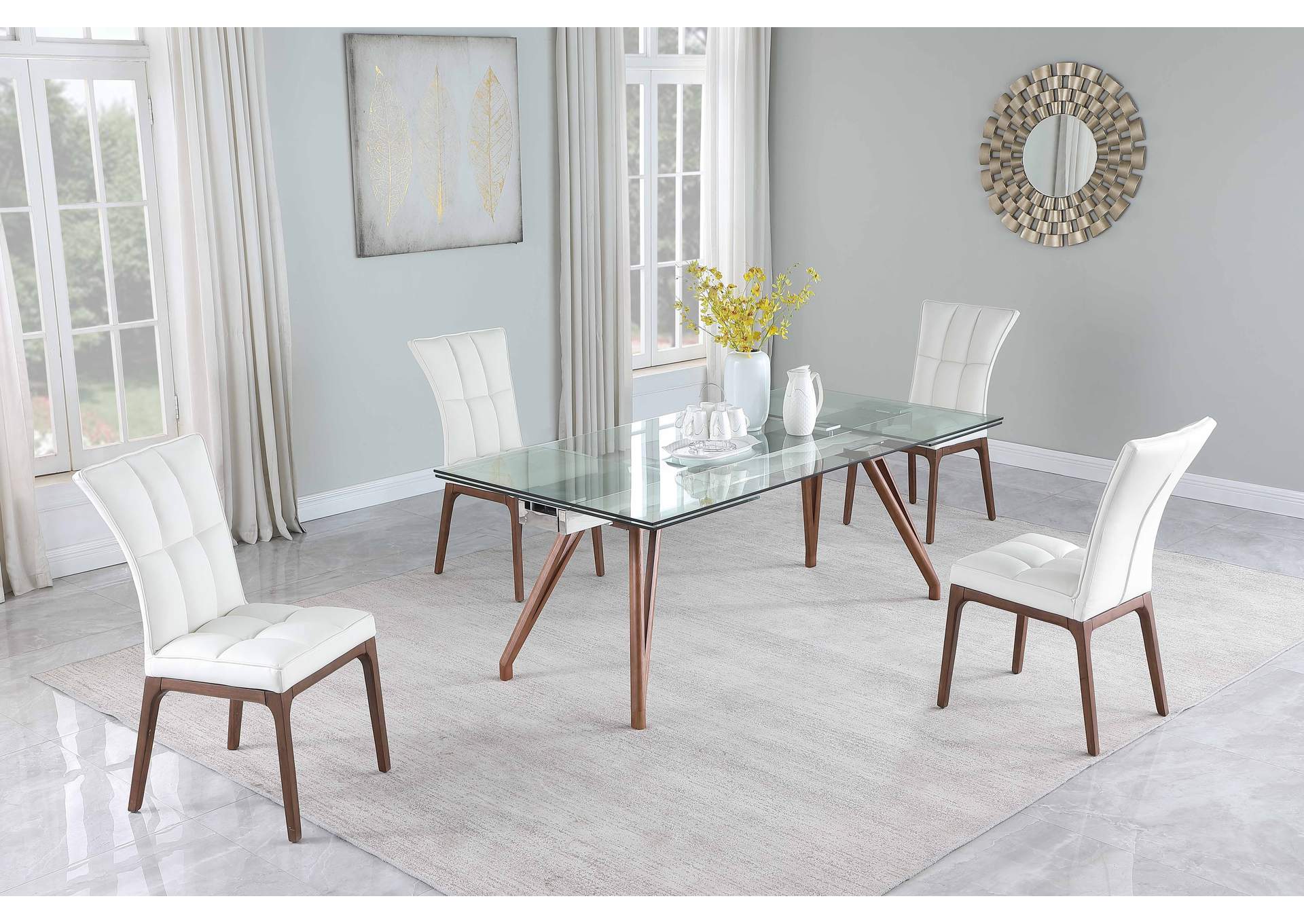 Modern Walnut Dining Set With Extendable Table & 4 Side Chairs image 3