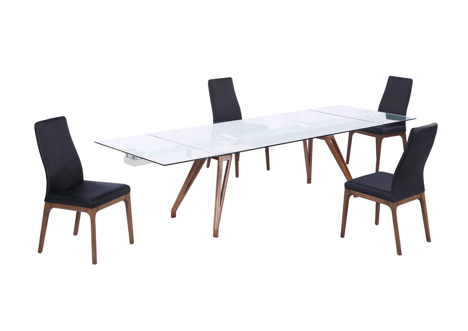 Modern Dining Set With Extendable Glass Table & Black Contour Back Upholstered Side Chairs image 4