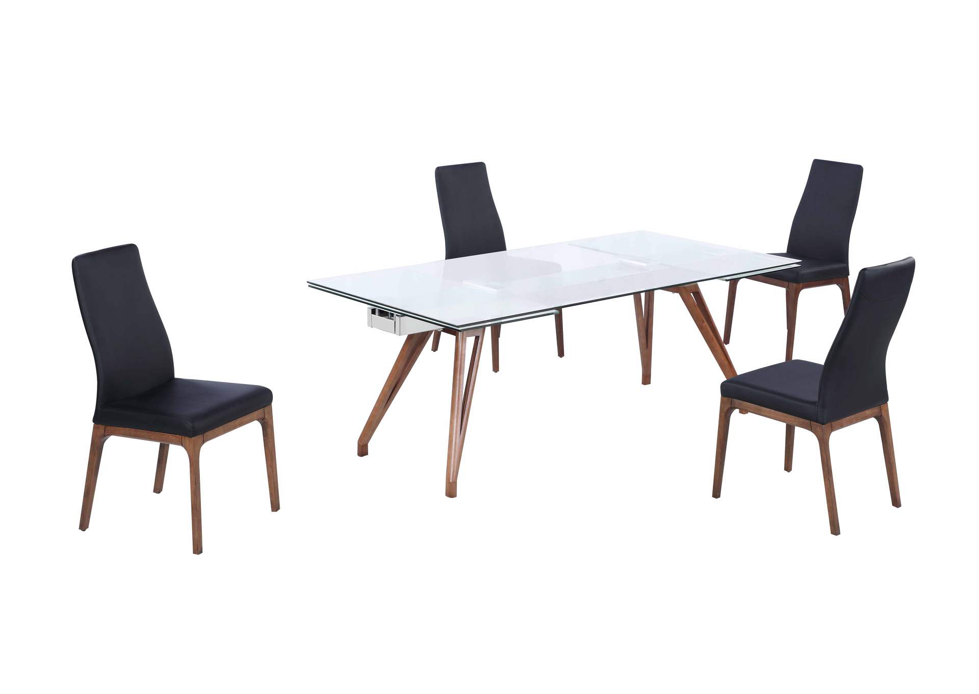 Modern Dining Set With Extendable Glass Table & Black Contour Back Upholstered Side Chairs image 5