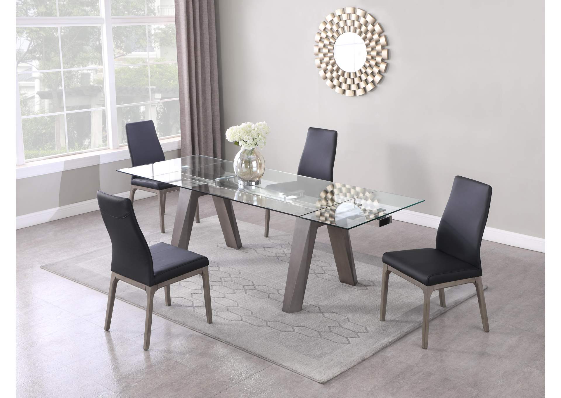 Modern Dining Set With Extendable Glass Table & 2-Tone Chairs image 3