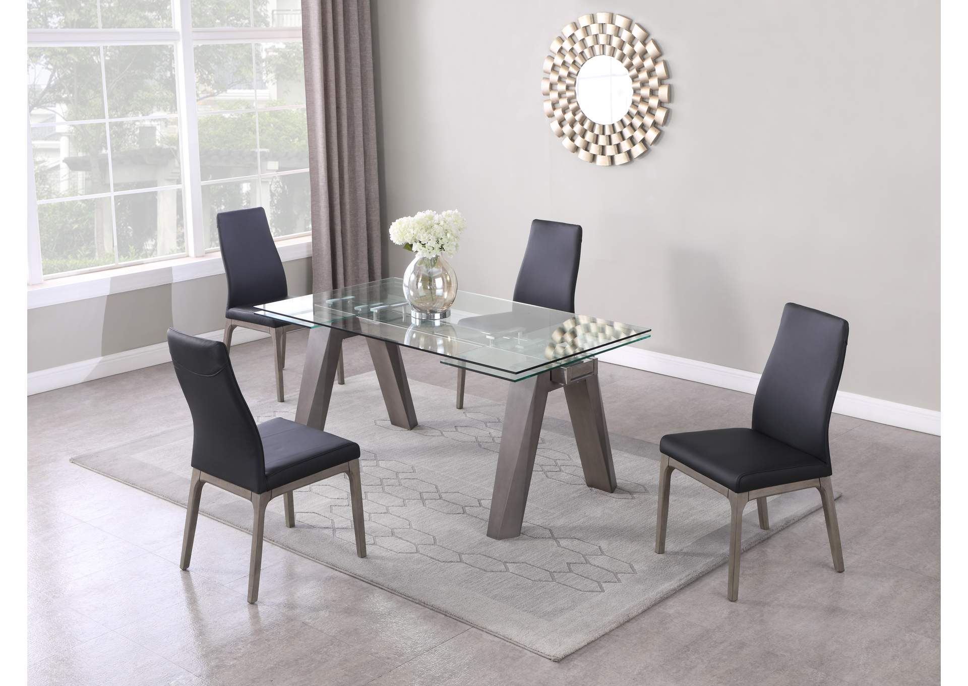 Modern Dining Set With Extendable Glass Table & 2-Tone Chairs image 1