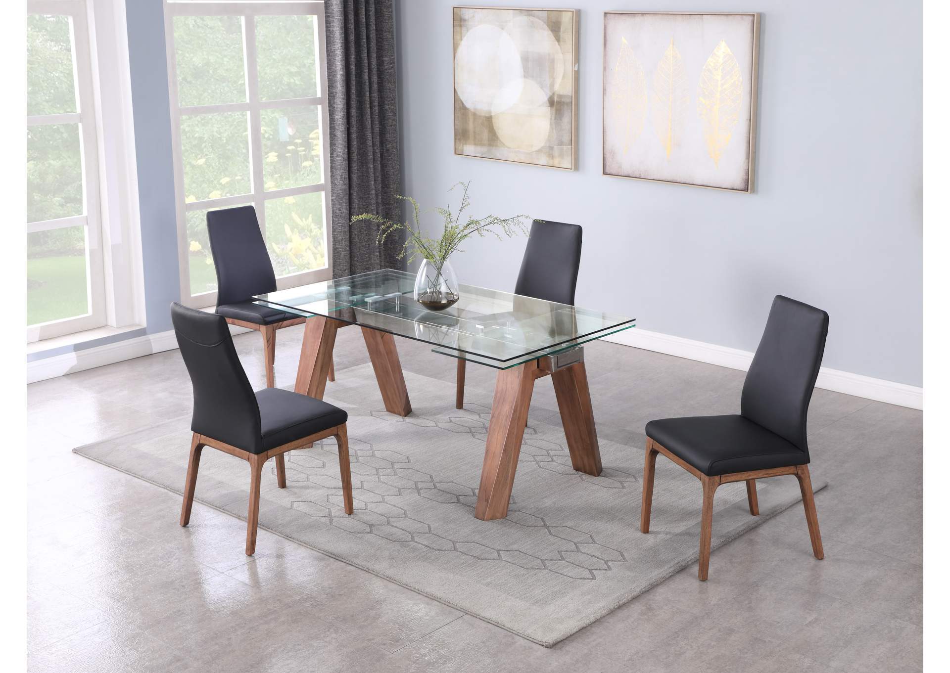 Modern Dining Set With Extendable Glass Table & 2-Tone Chairs image 3