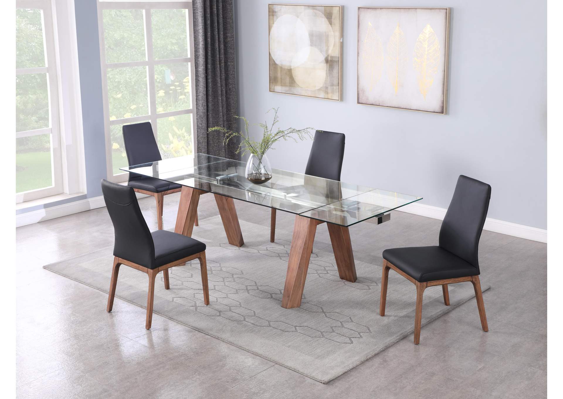 Modern Dining Set With Extendable Glass Table & 2-Tone Chairs image 1