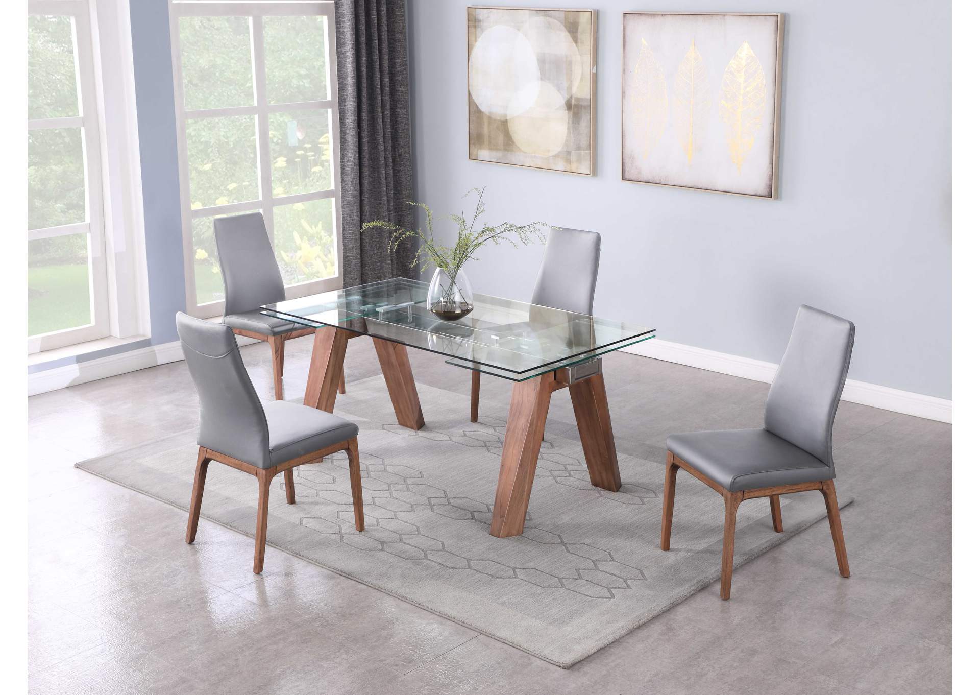 Modern Dining Set With Extendable Glass Table & 2-Tone Chairs image 3