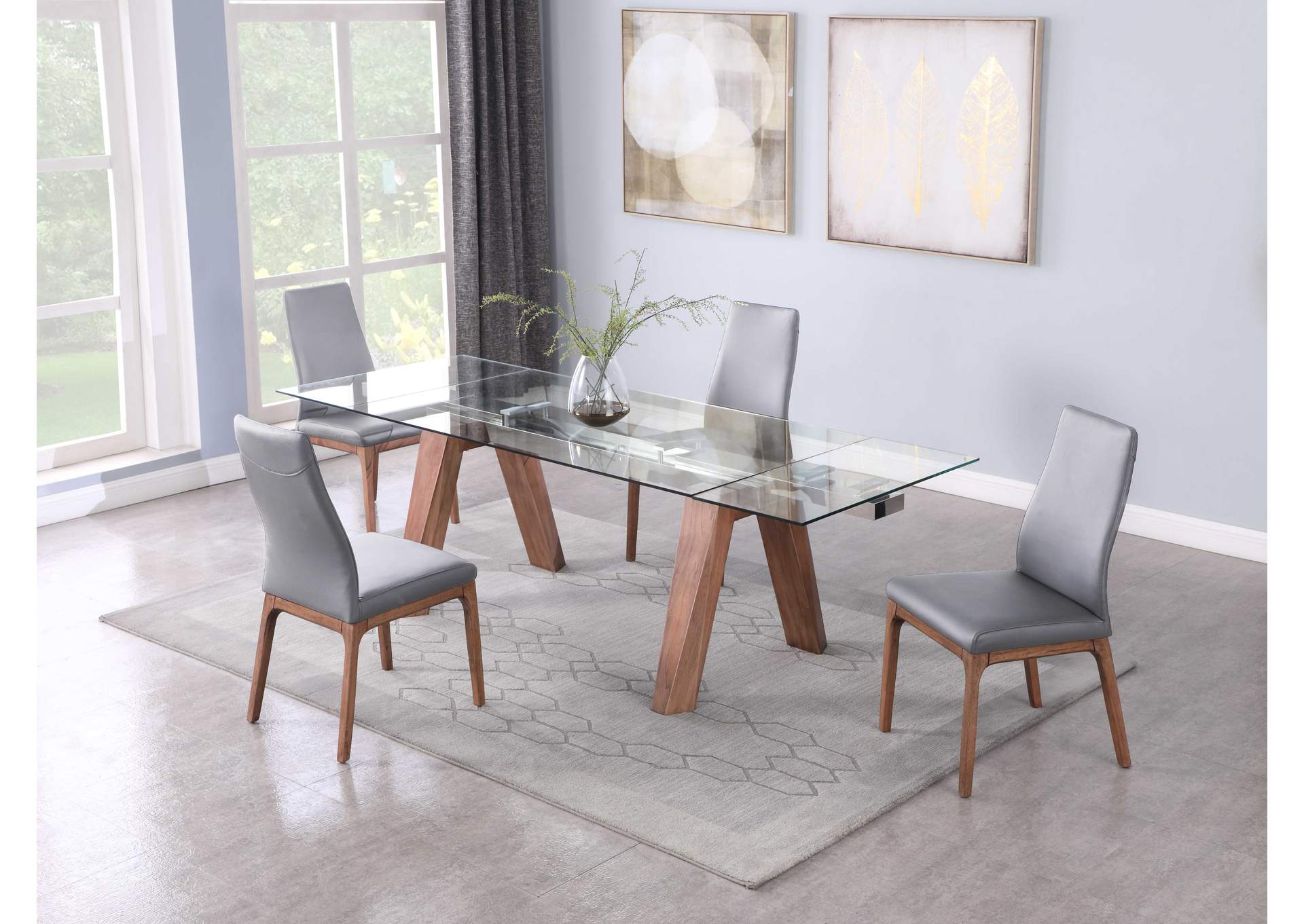 Modern Dining Set With Extendable Glass Table & 2-Tone Chairs image 1