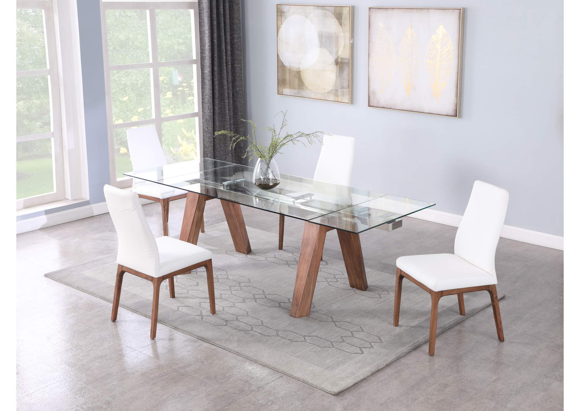 Modern Dining Set With Extendable Glass Table & 2-Tone Chairs image 3