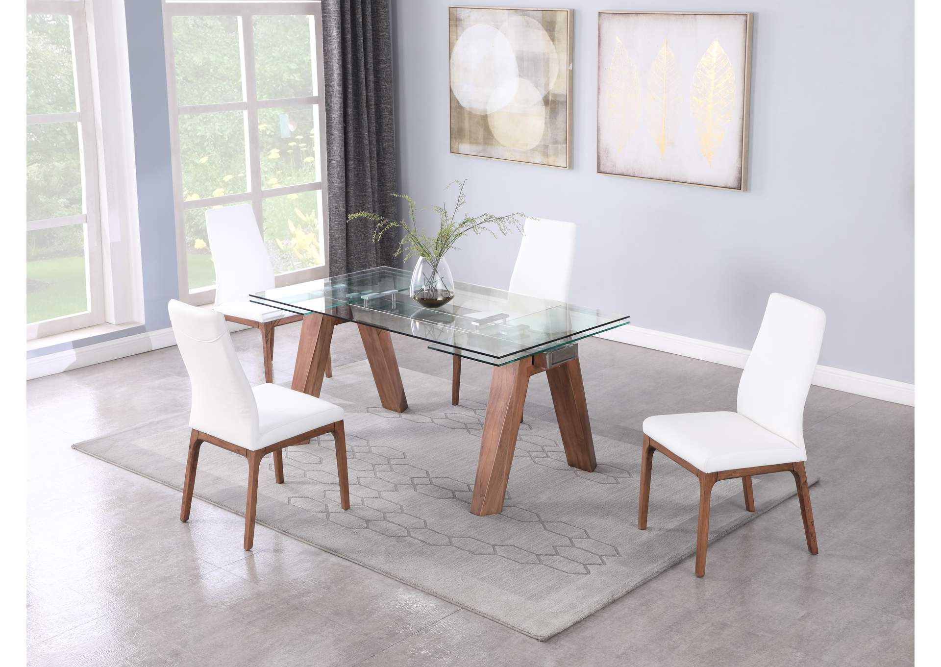 Modern Dining Set With Extendable Glass Table & 2-Tone Chairs image 1