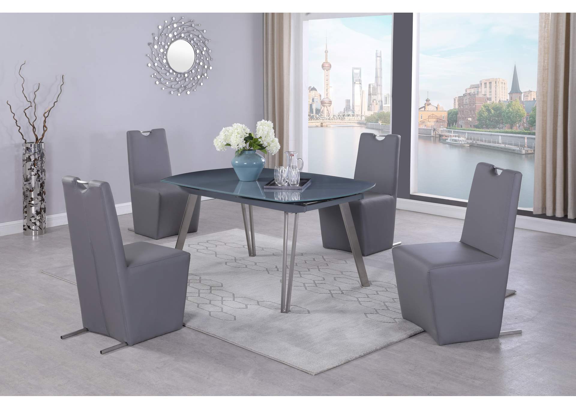 Contemporary Dining Set With Motion-Extendable Table & 4 Chairs