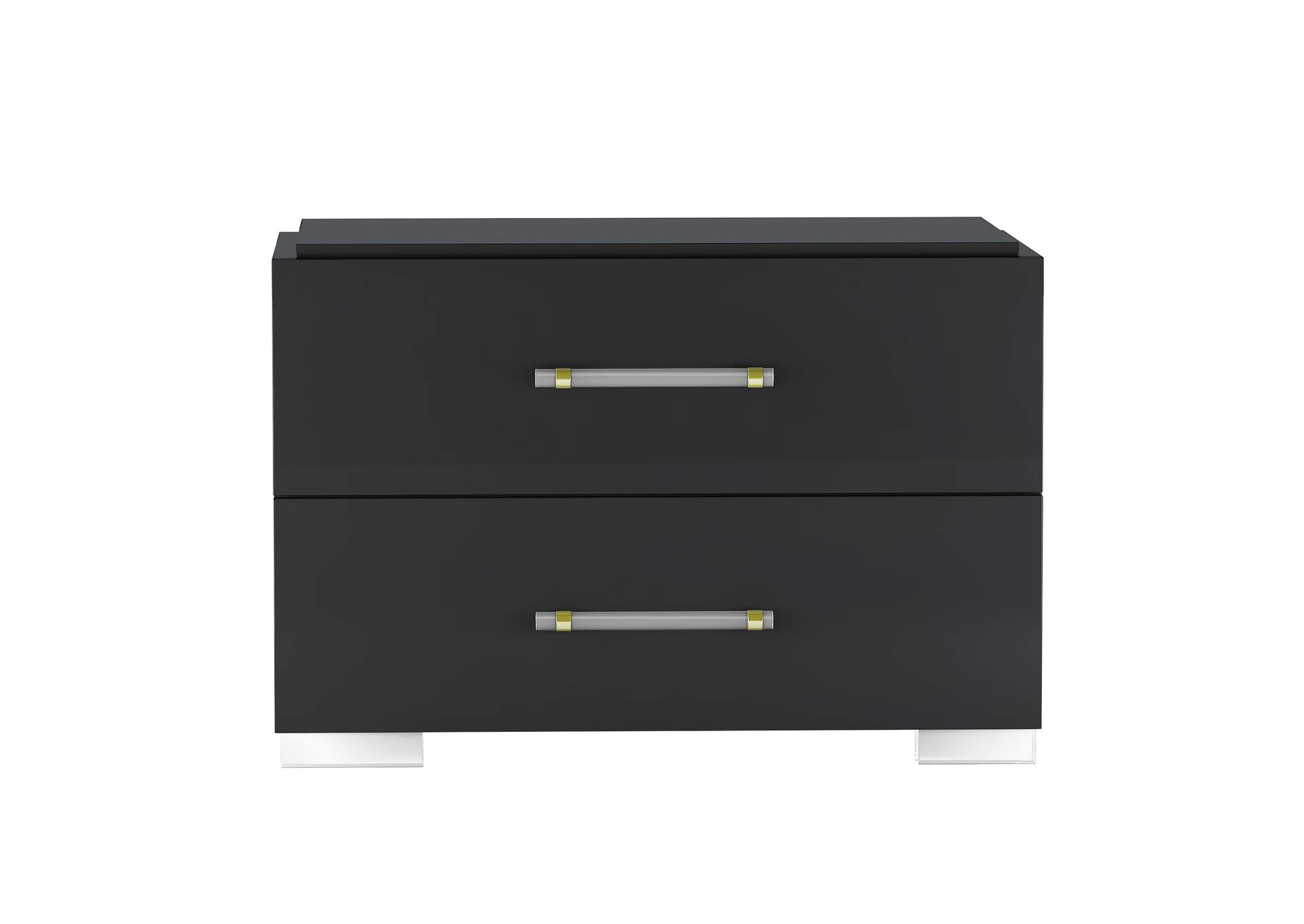 Modern 2-Drawer Gloss Black Night Stand image 3