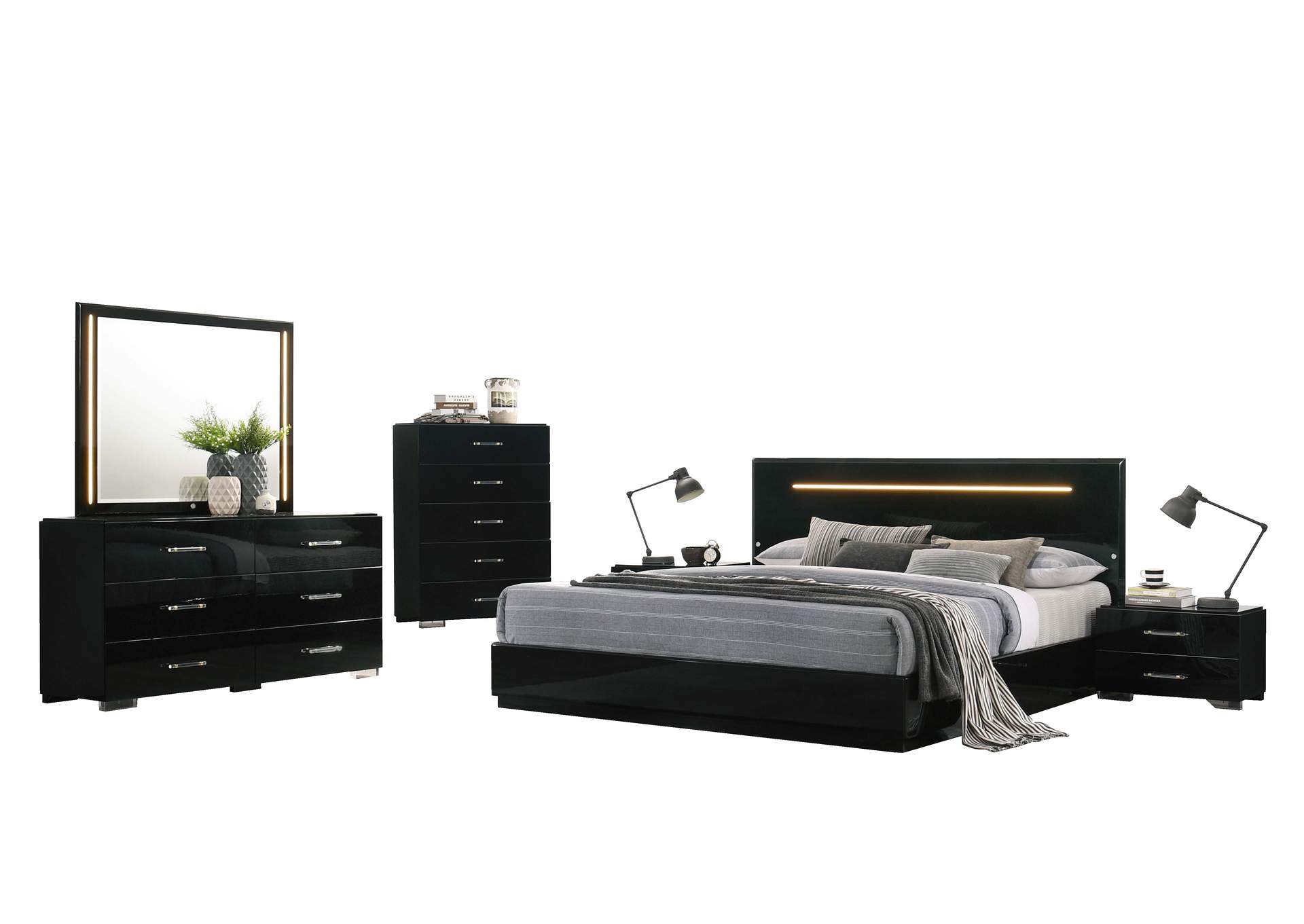 Modern 4-Piece Gloss Black King Bedroom Set image 3