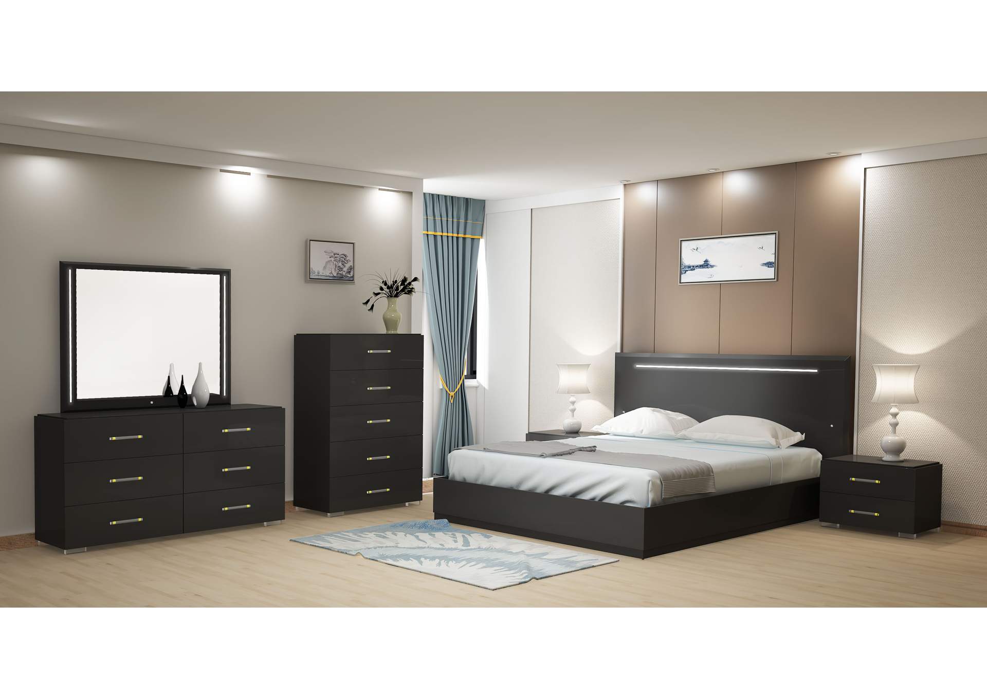 Modern 6-Drawer Gloss Black Bedroom Chest image 6