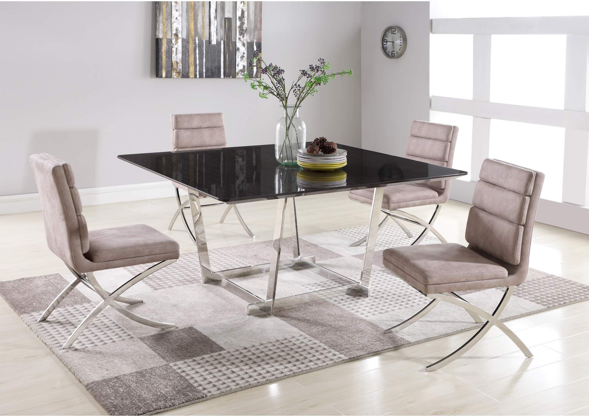 Contemporary Square Wooden Veneer Dining Table image 1
