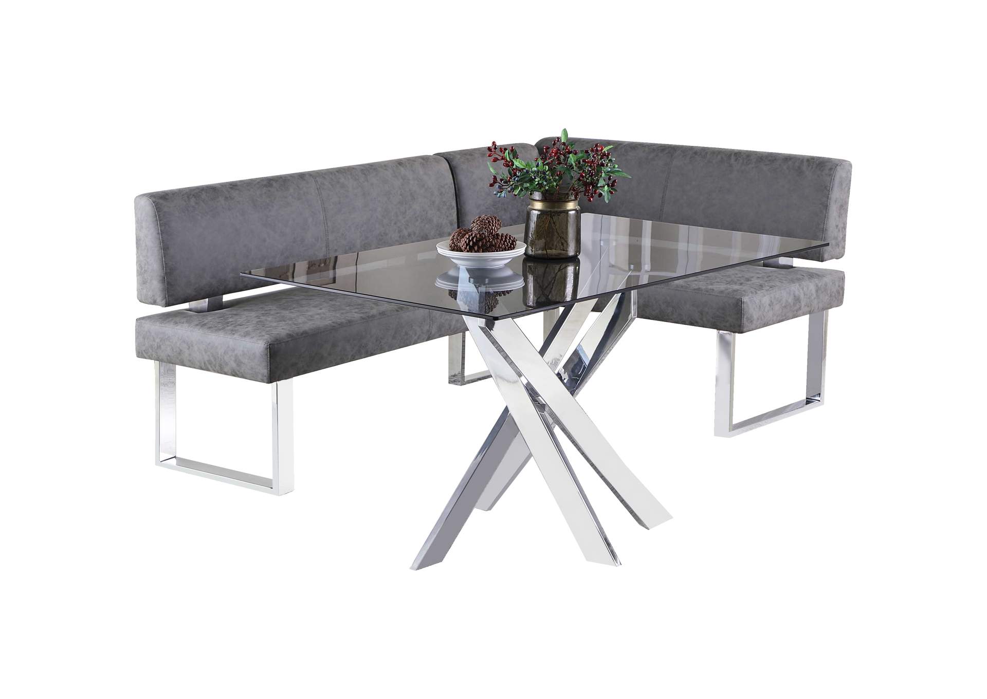 Modern Dining Set With Glass Top Table & Upholstered Nook image 3