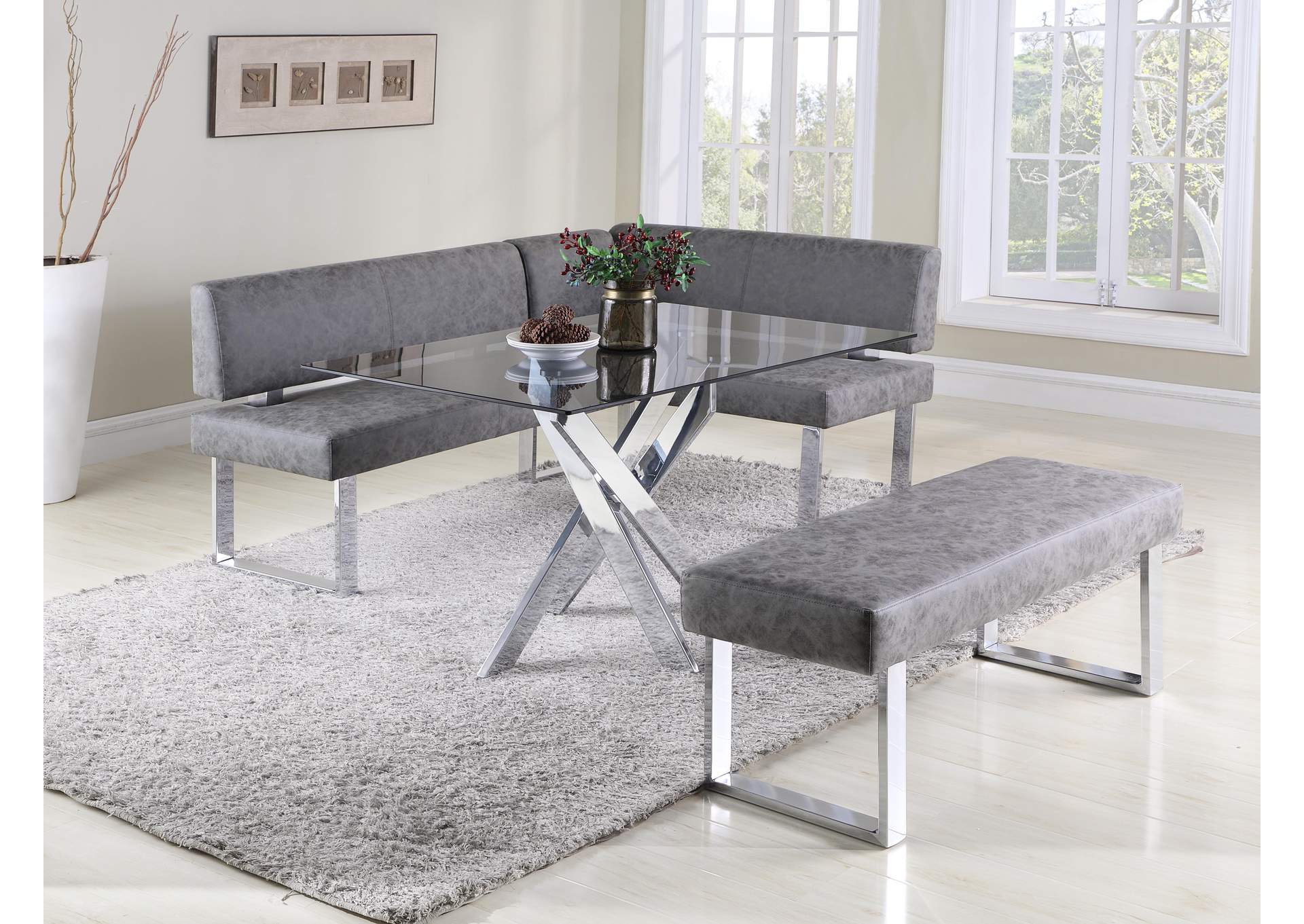 Modern Dining Set With Glass Top Table & Upholstered Nook image 1
