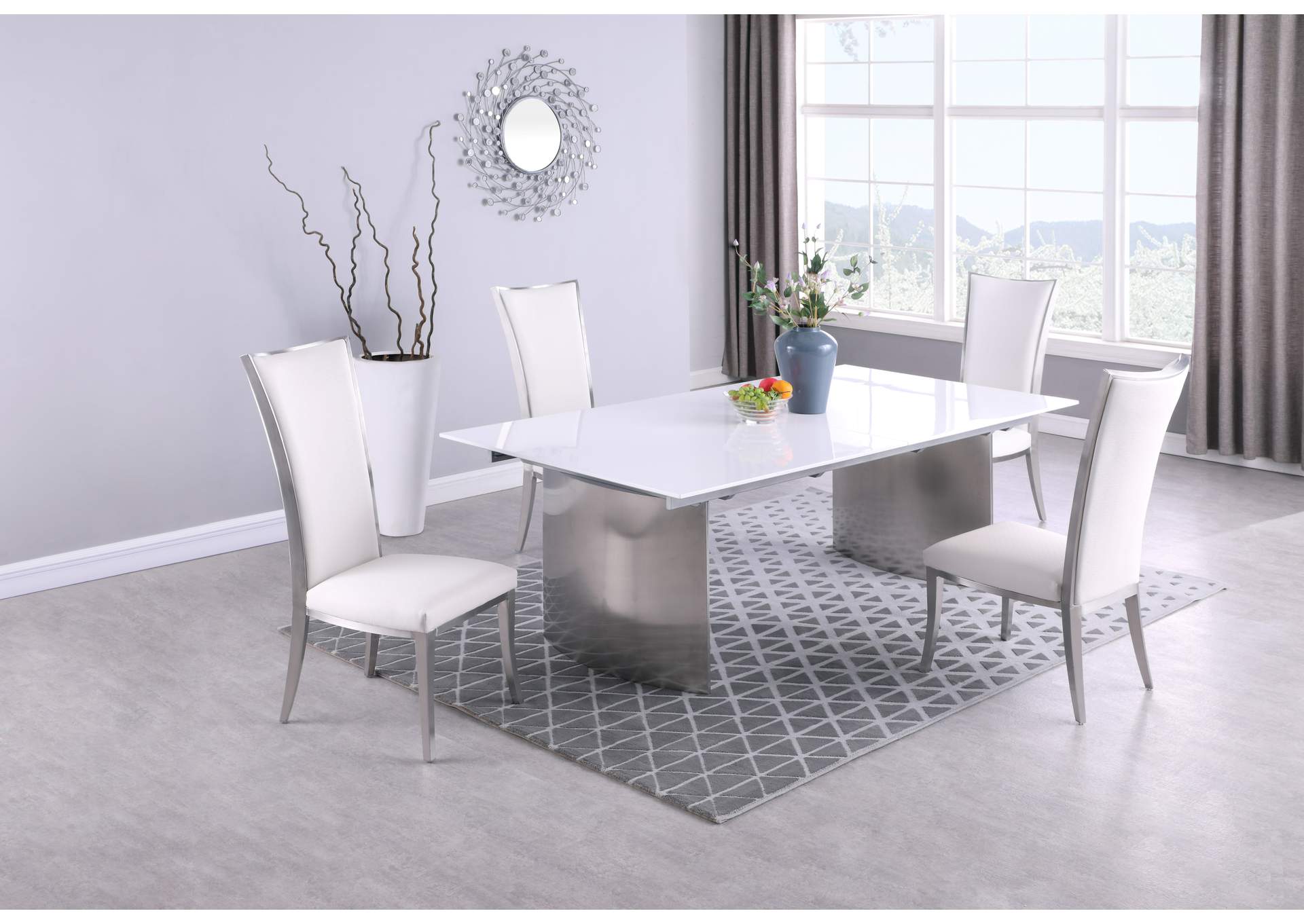 Contemporary White Gloss & Steel Dining Table image 1