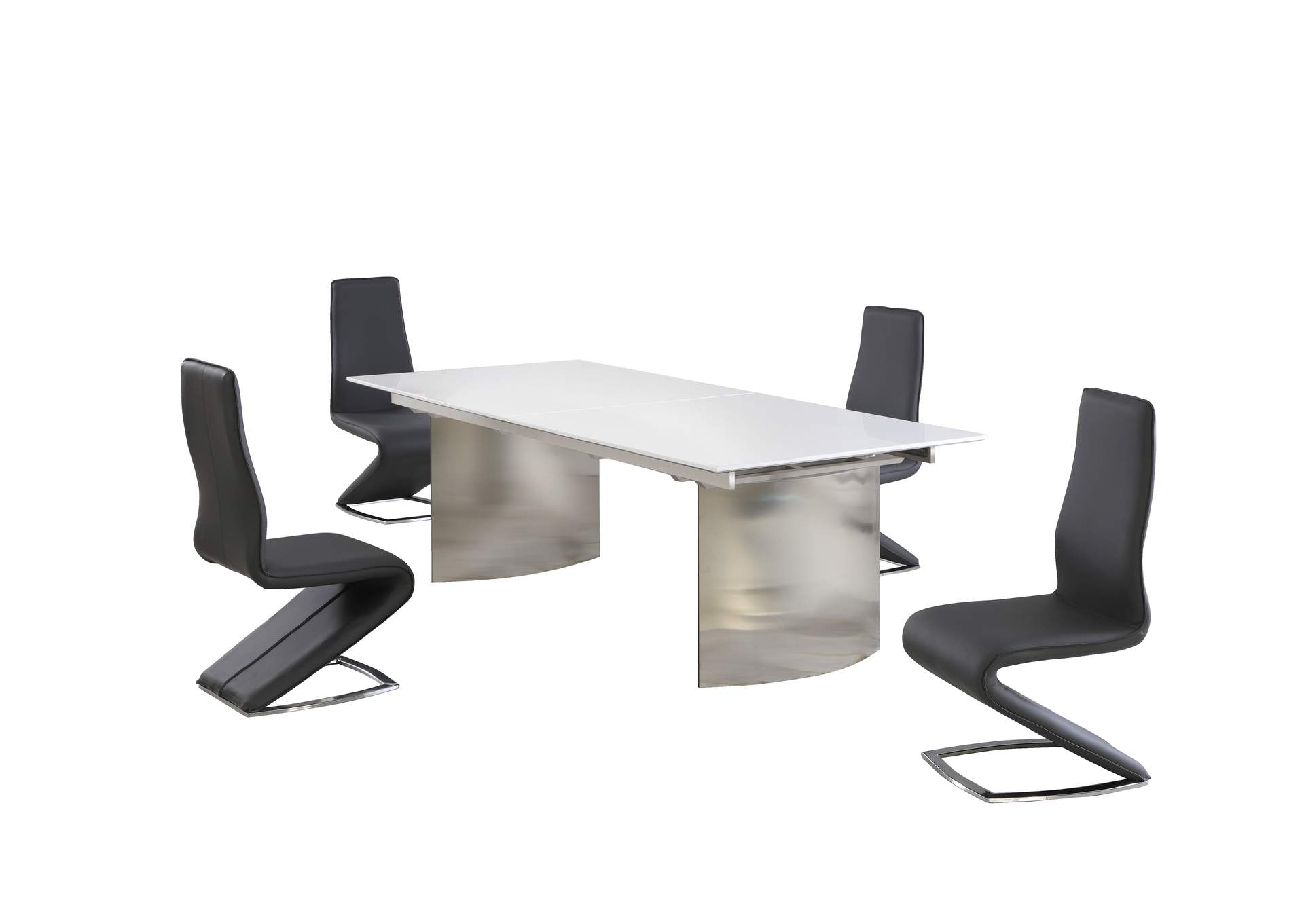 Dining Set With Contemporary Extendable White Table & Modern Black Chairs image 4