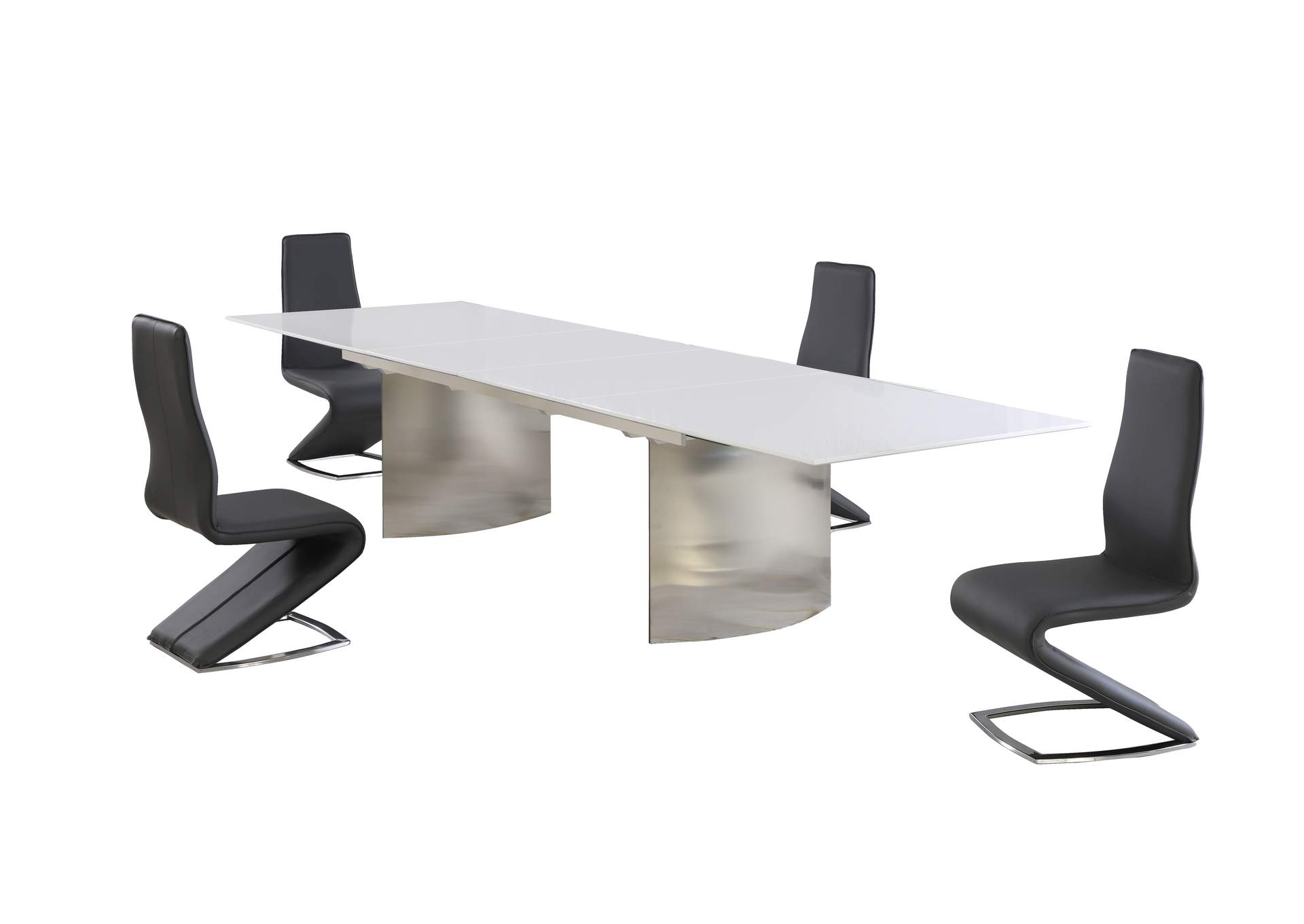 Dining Set With Contemporary Extendable White Table & Modern Black Chairs image 5