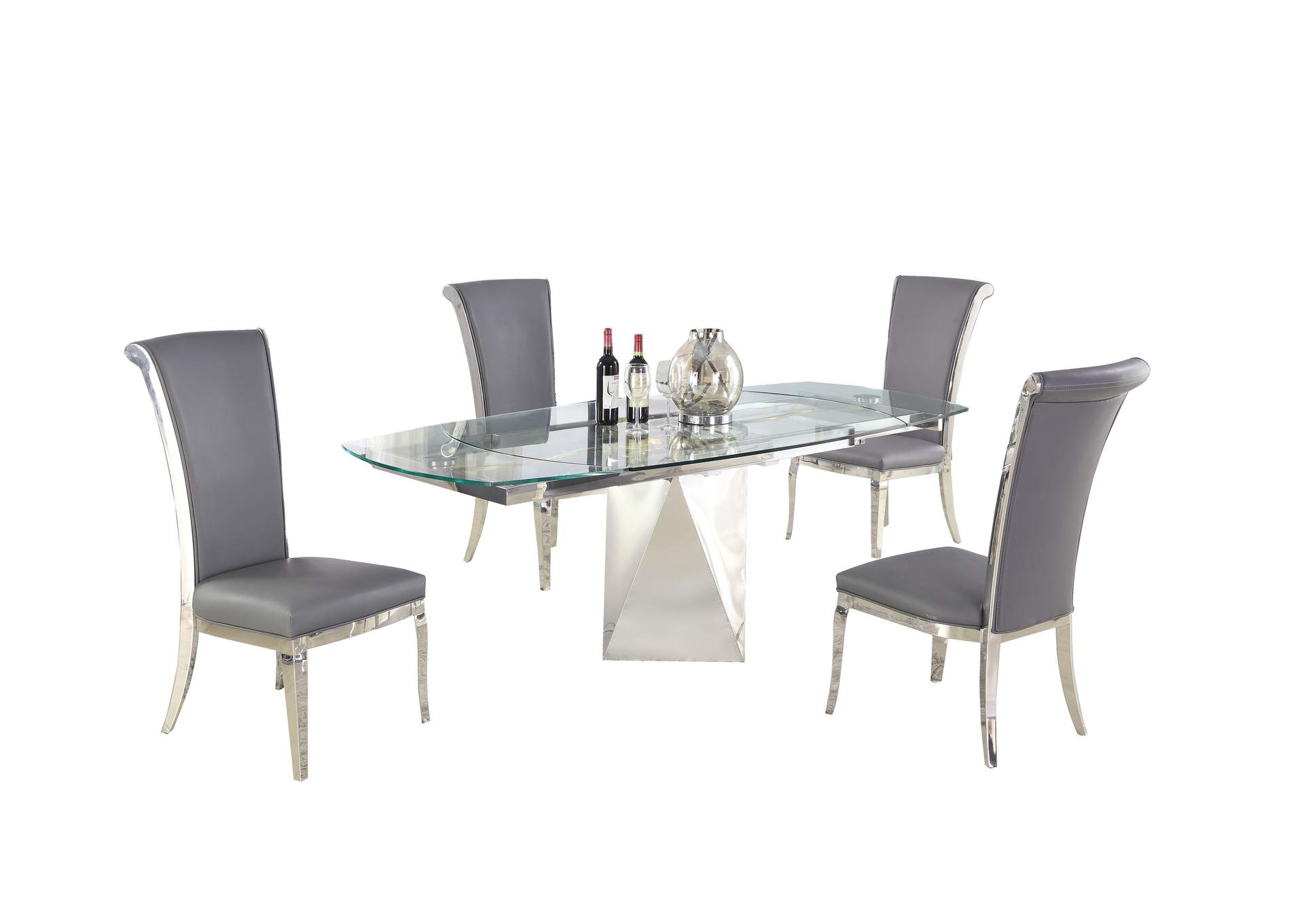 Contemporary Motion-Extendable Glass Dining Set With 4 Chairs image 5