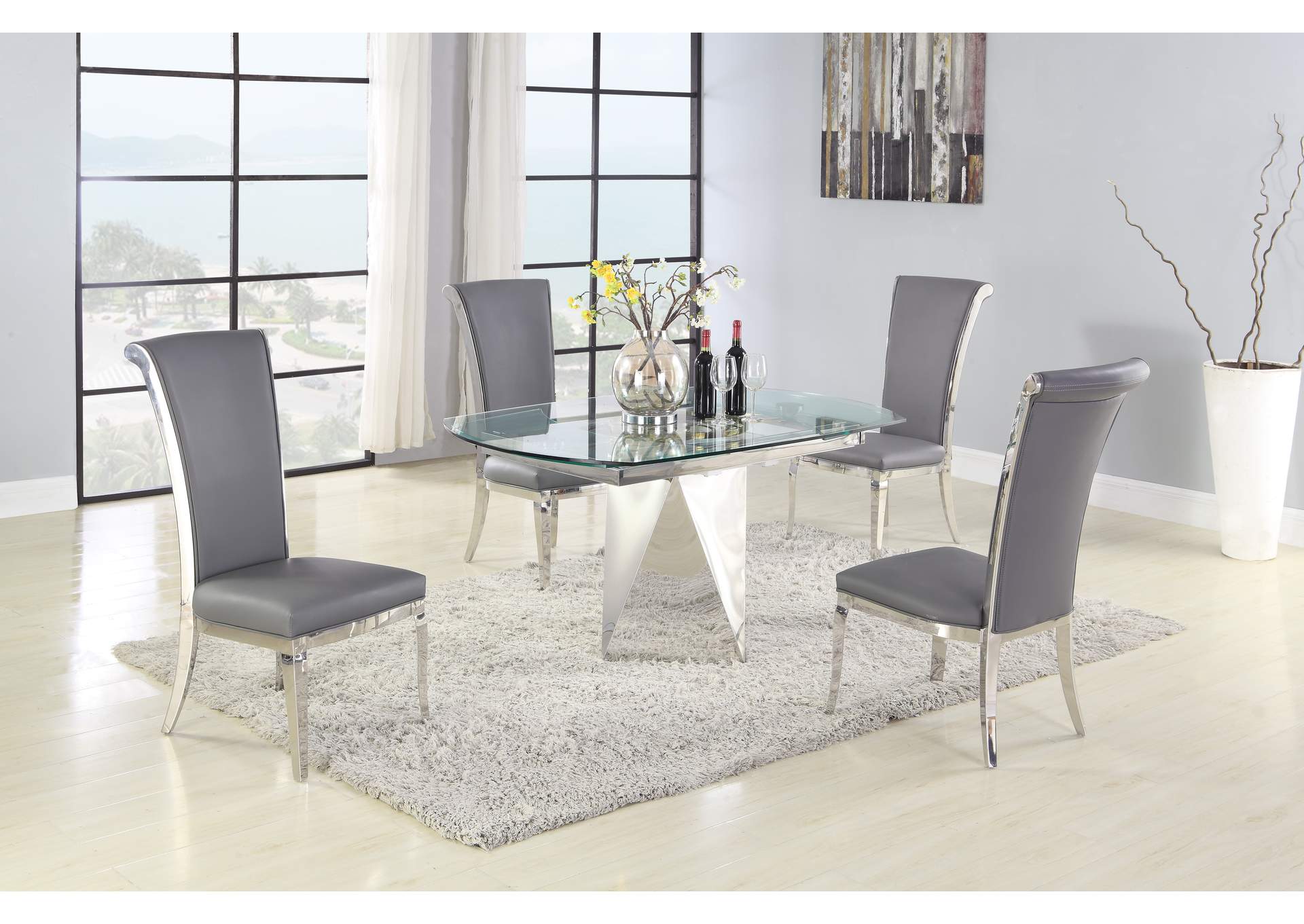 Contemporary Motion-Extendable Glass Dining Set With 4 Chairs image 1