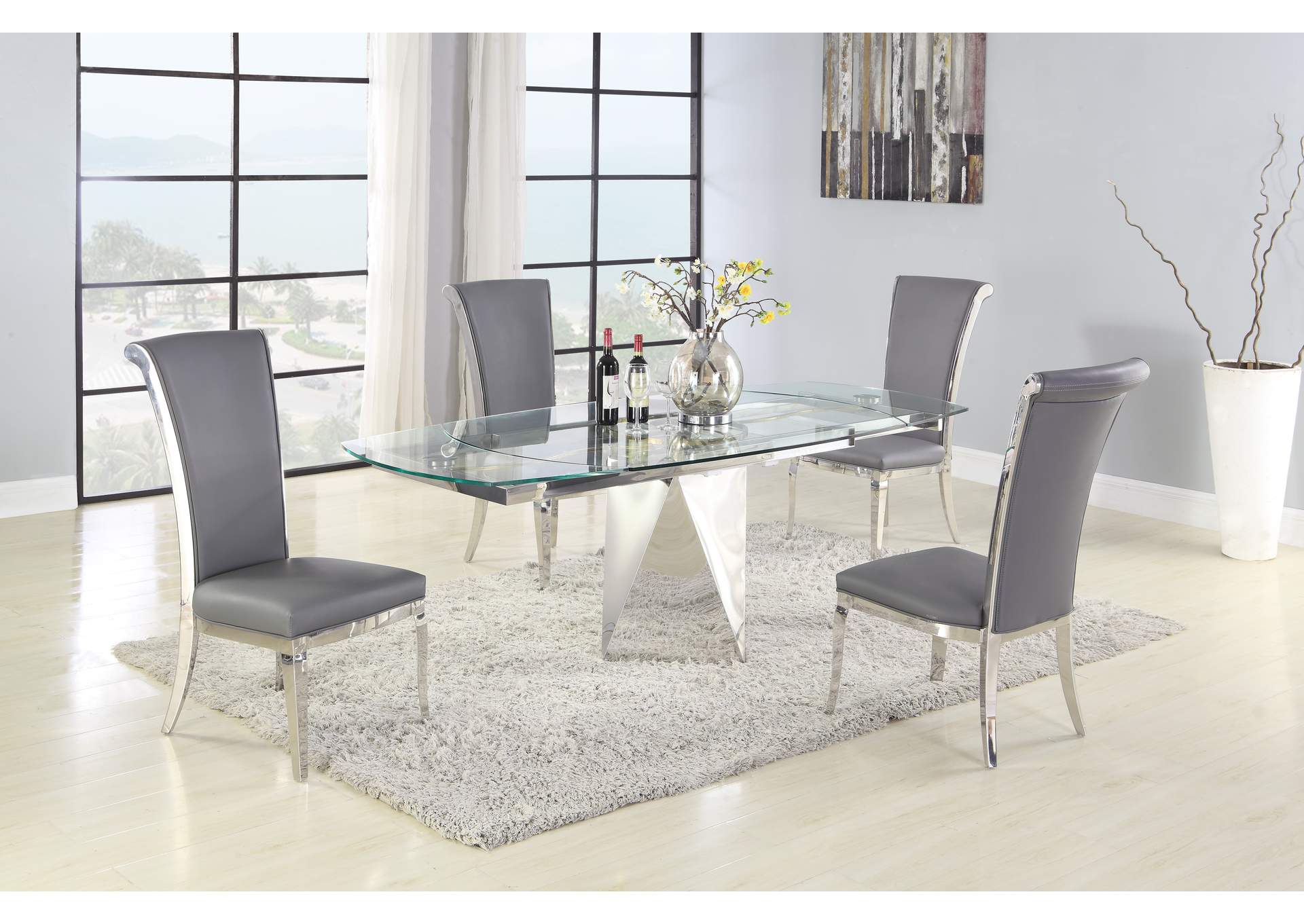 Contemporary Motion-Extendable Glass Dining Set With 4 Chairs image 3
